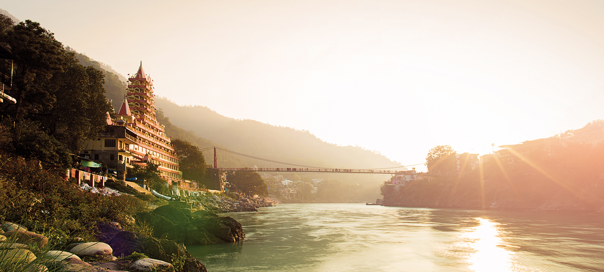 The Ganga River embankment in Rishikesh