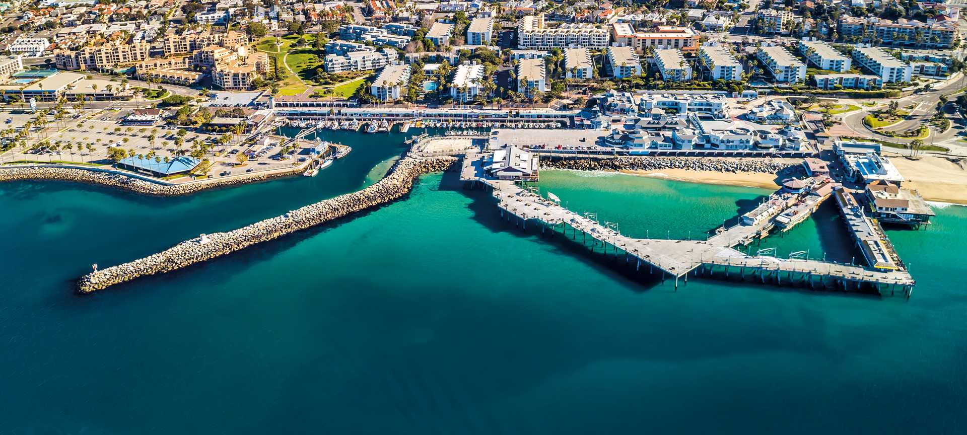 Aerial view over Redondo Beach and pier, California, USA