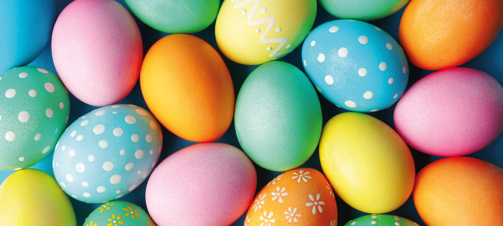 Close-up of colourfully decorated Easter eggs