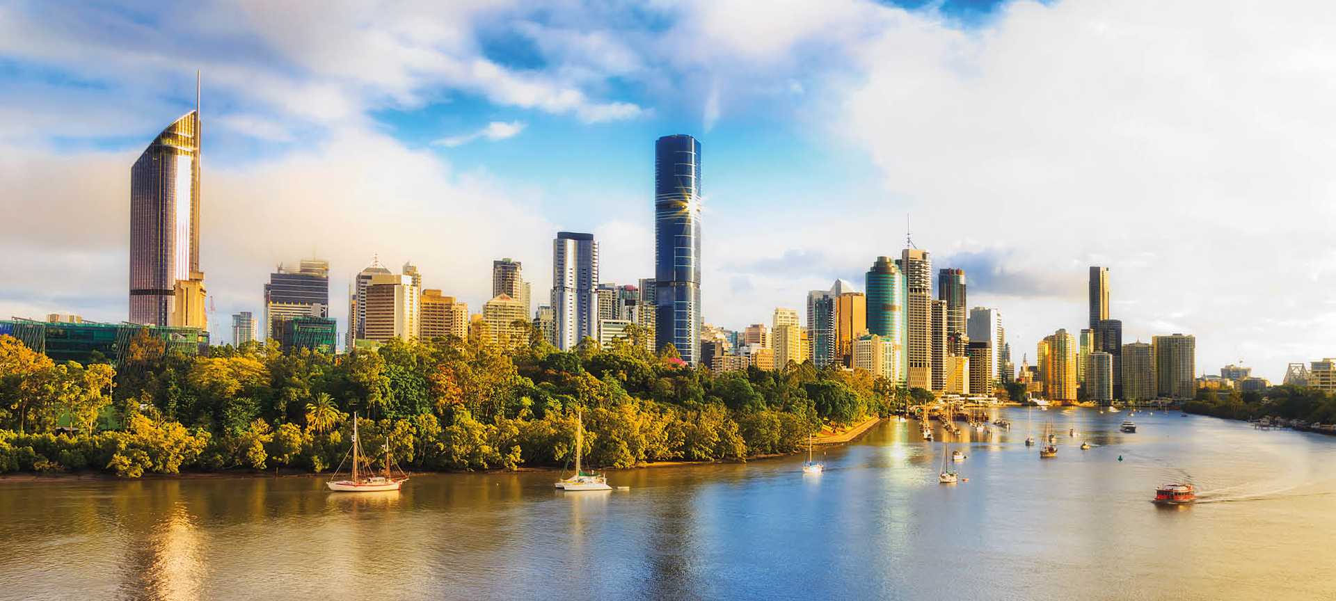 View across the Brisbane River to the city centre, visited on Titan's 'Grand Tour of Australia'