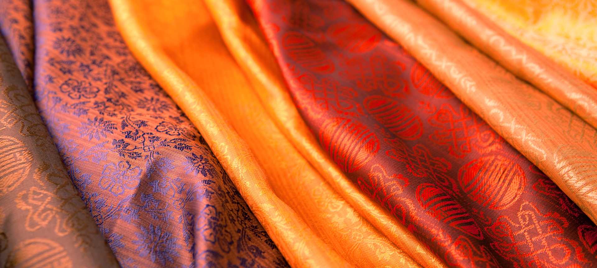 Close-up of printed silky fabrics