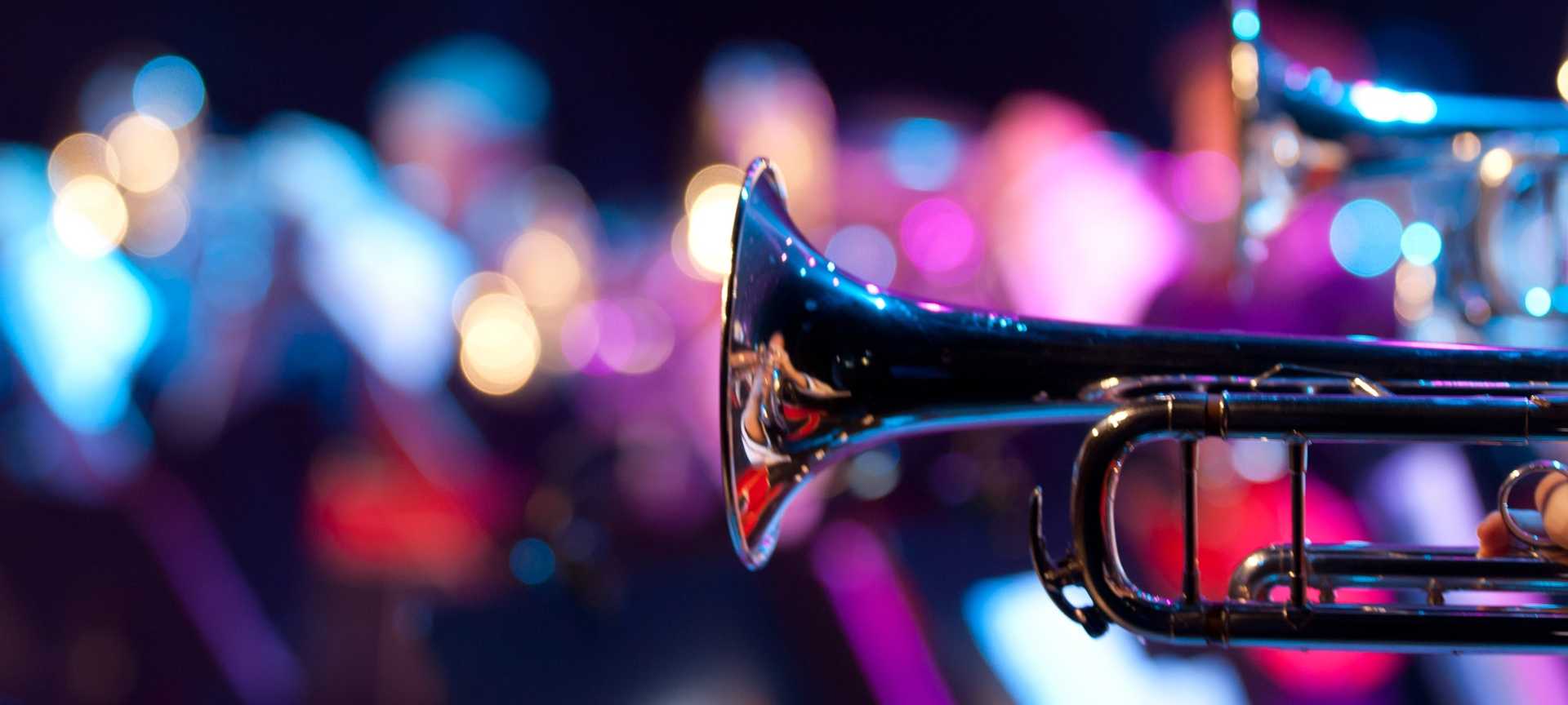 Close-up of trumpets playing in a show band