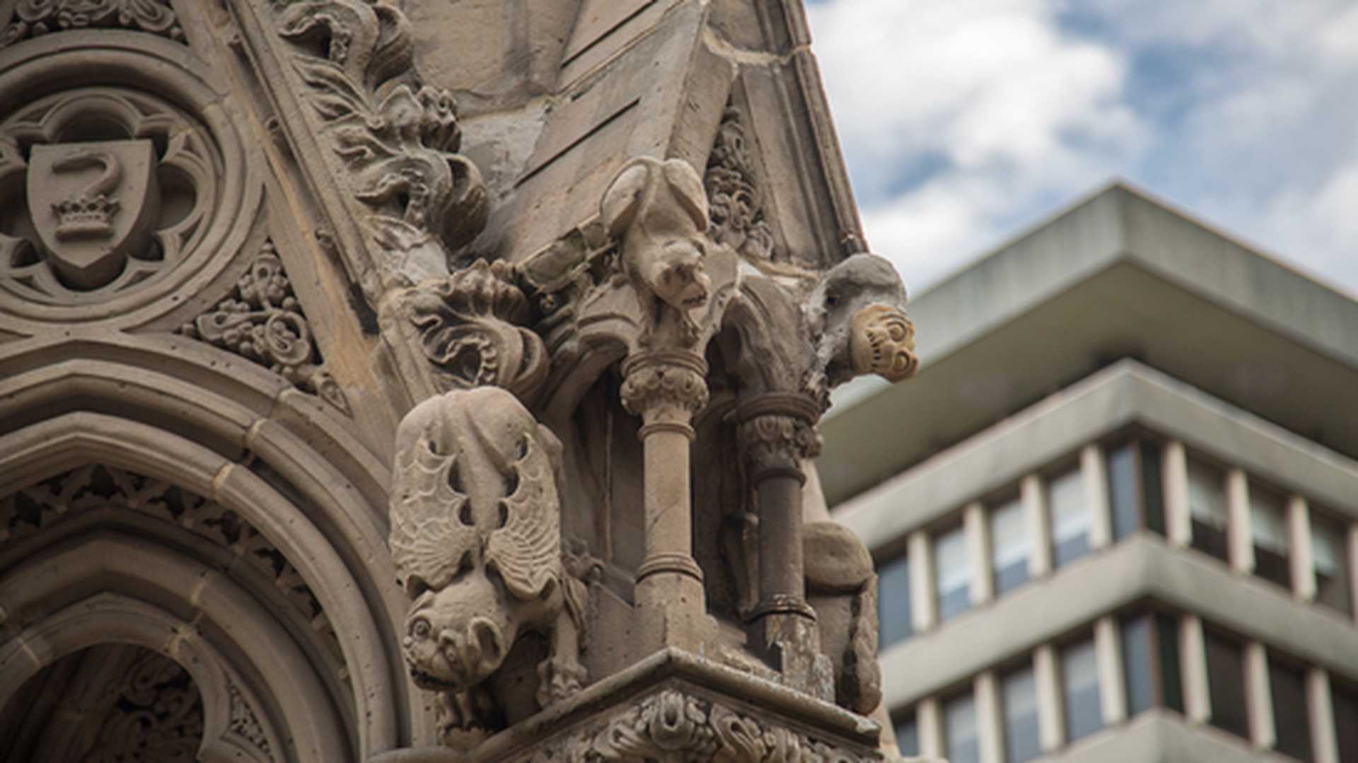 Architectural details on a building in Dunedin, New Zealand