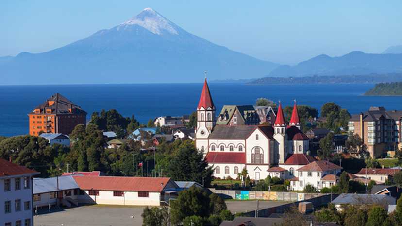 View of the city of Puerto Varas and llanyauihue Lake, Patagonia, Chile