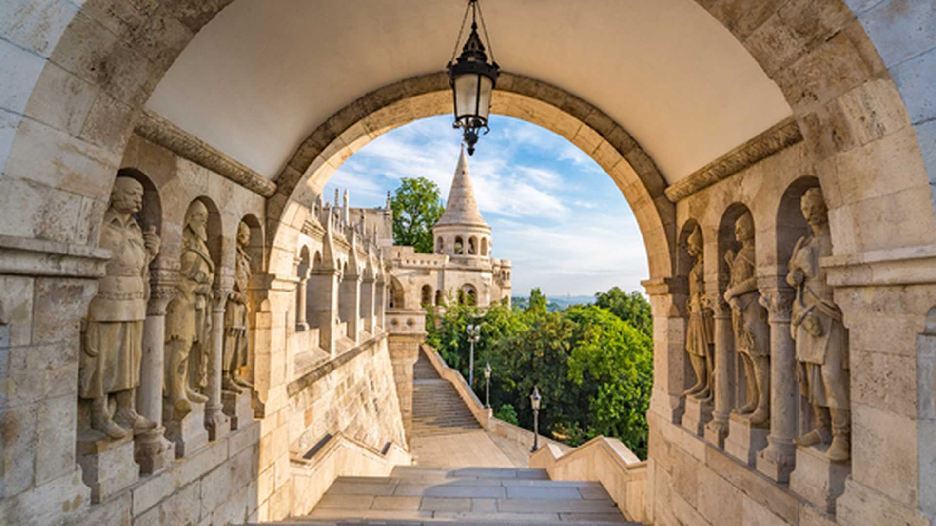 View of the Fisherman Bastion Gate in Budapest Hungary