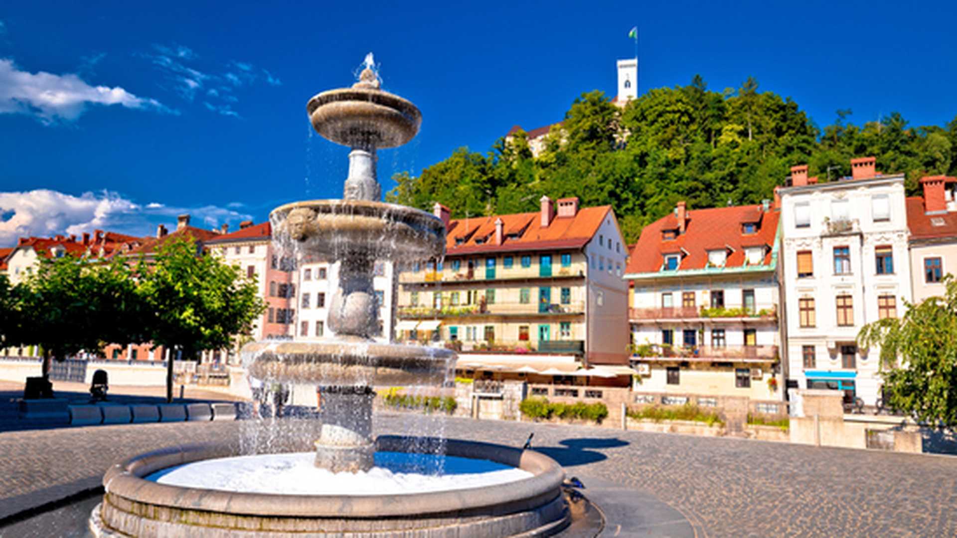 Fountain in a pretty sqaure, Ljubljana, Slovenia