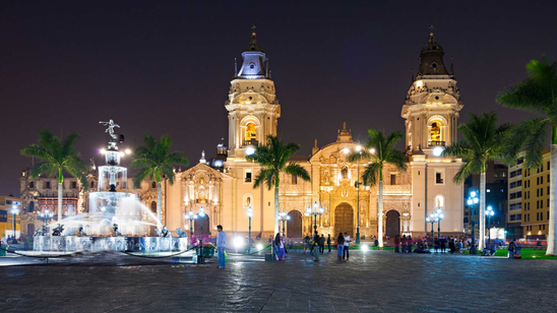 The Basilica Cathedral Lima, night-time, Titan Peru Tour