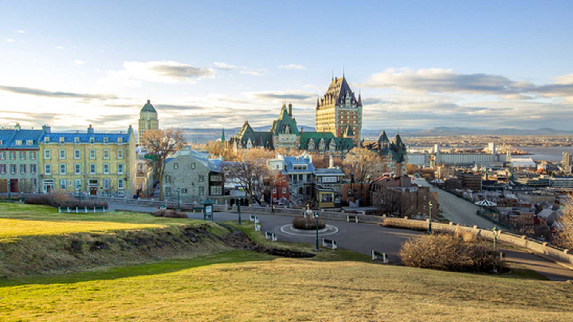 View across a park to Château Frontenac in Québec City, Canada