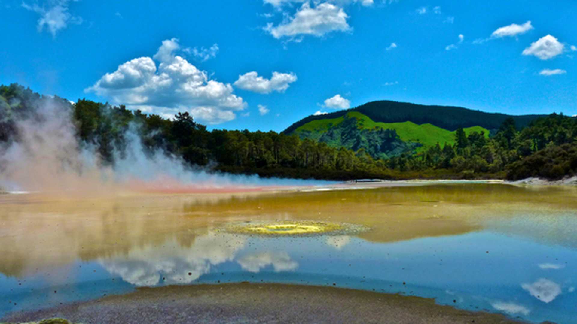 View over geothermal area outside of Rotorua, New Zealand