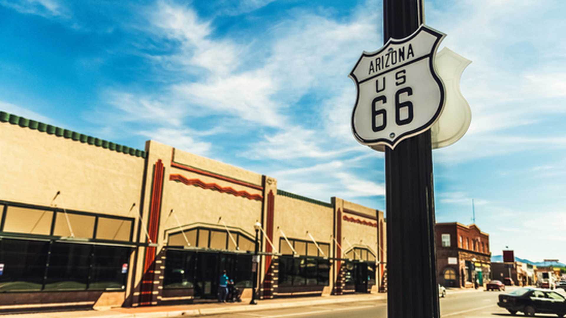 Road sign US road 66 in Williams, Arizona