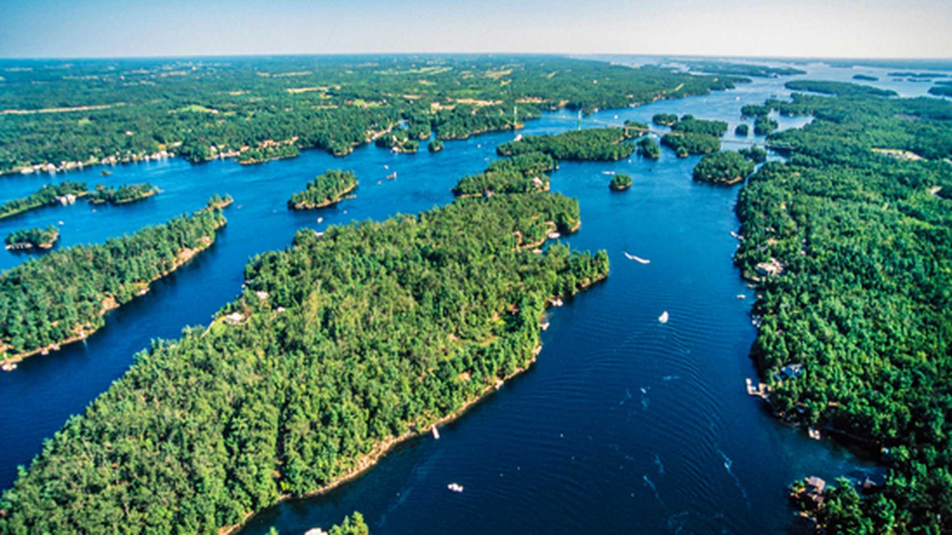 Aerial view of Thousand Islands, Ontario, Canada
