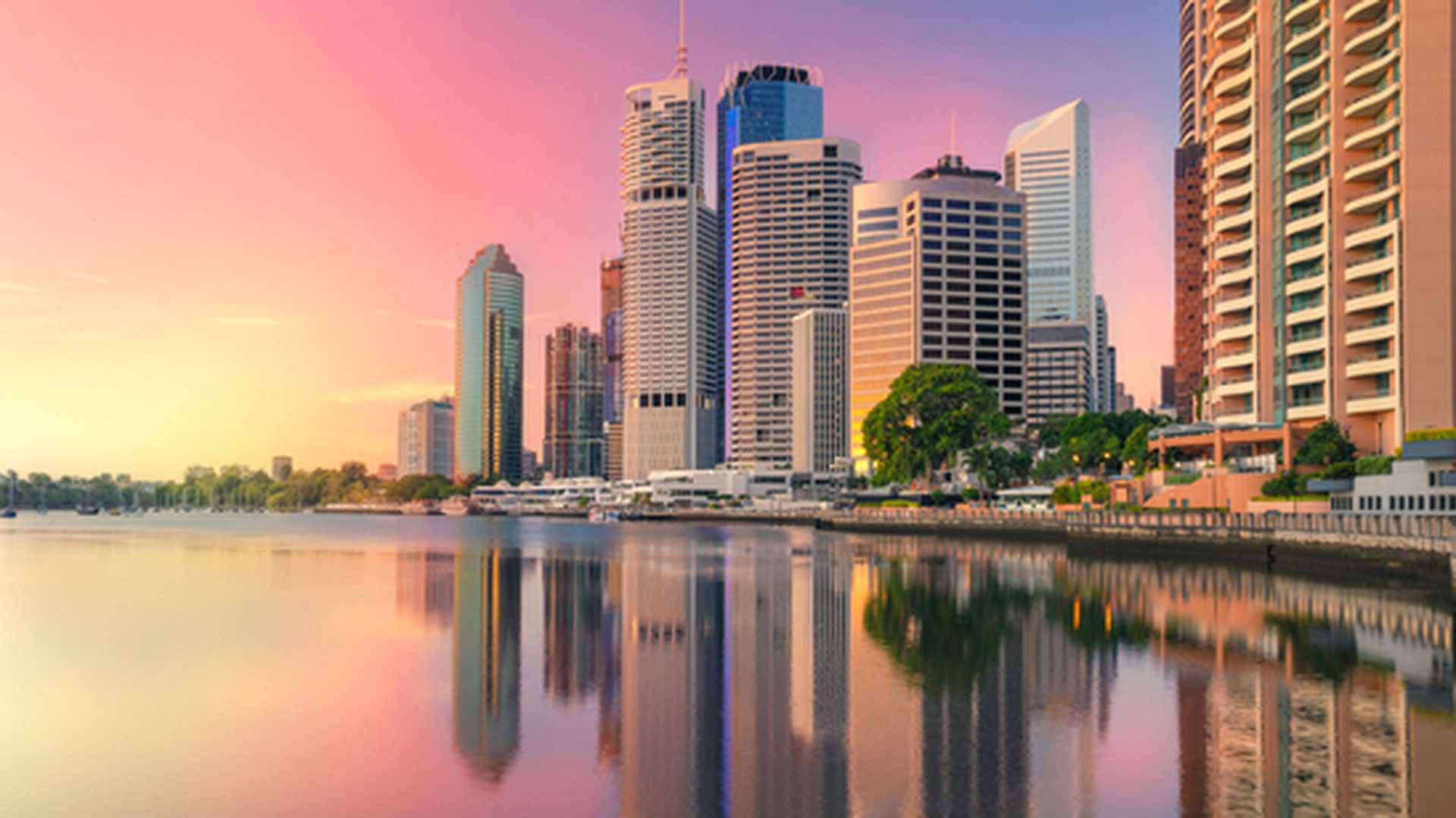 Brisbane cityscape skyline, Queensland Australia during sunrise.