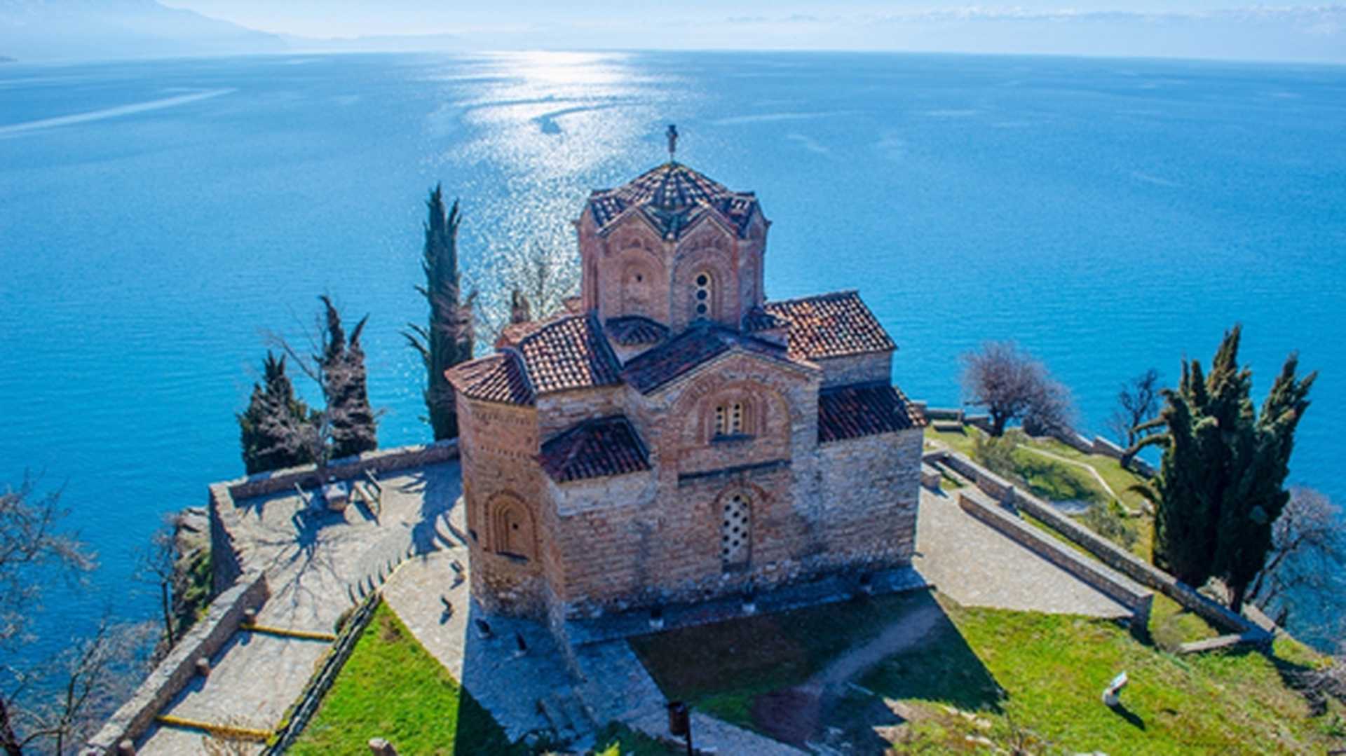 Church of St. John at Kaneo, overlooking the glittering waters of Lake Ohrid, Macedonia