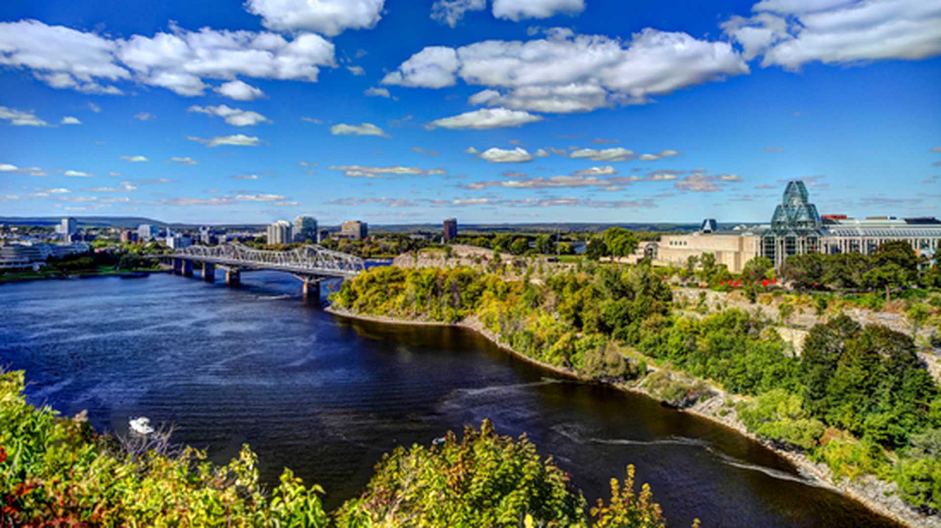 Aerial view of Ottawa River Locks and the Rideau Canal, Canada