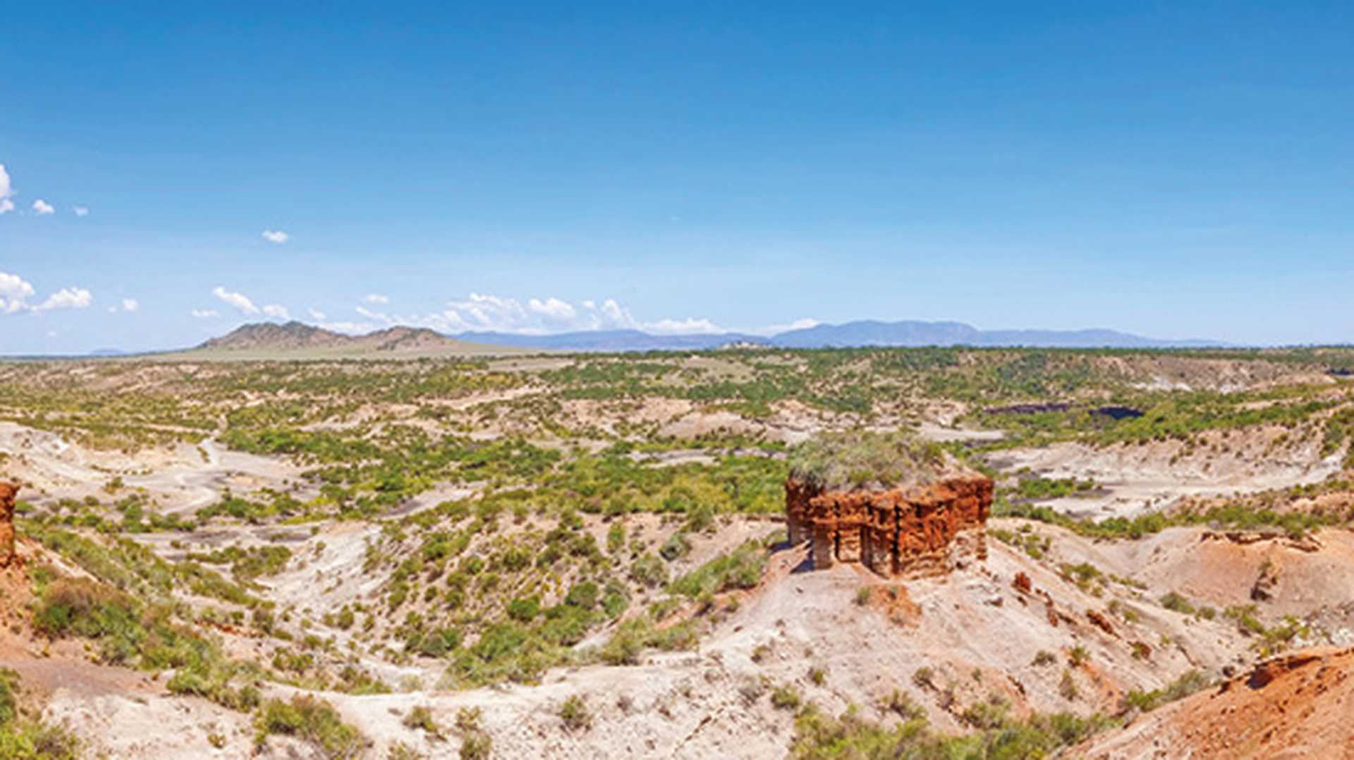 Panoramic view of ravine Olduvai Gorge, Tanzania, Eastern Africa