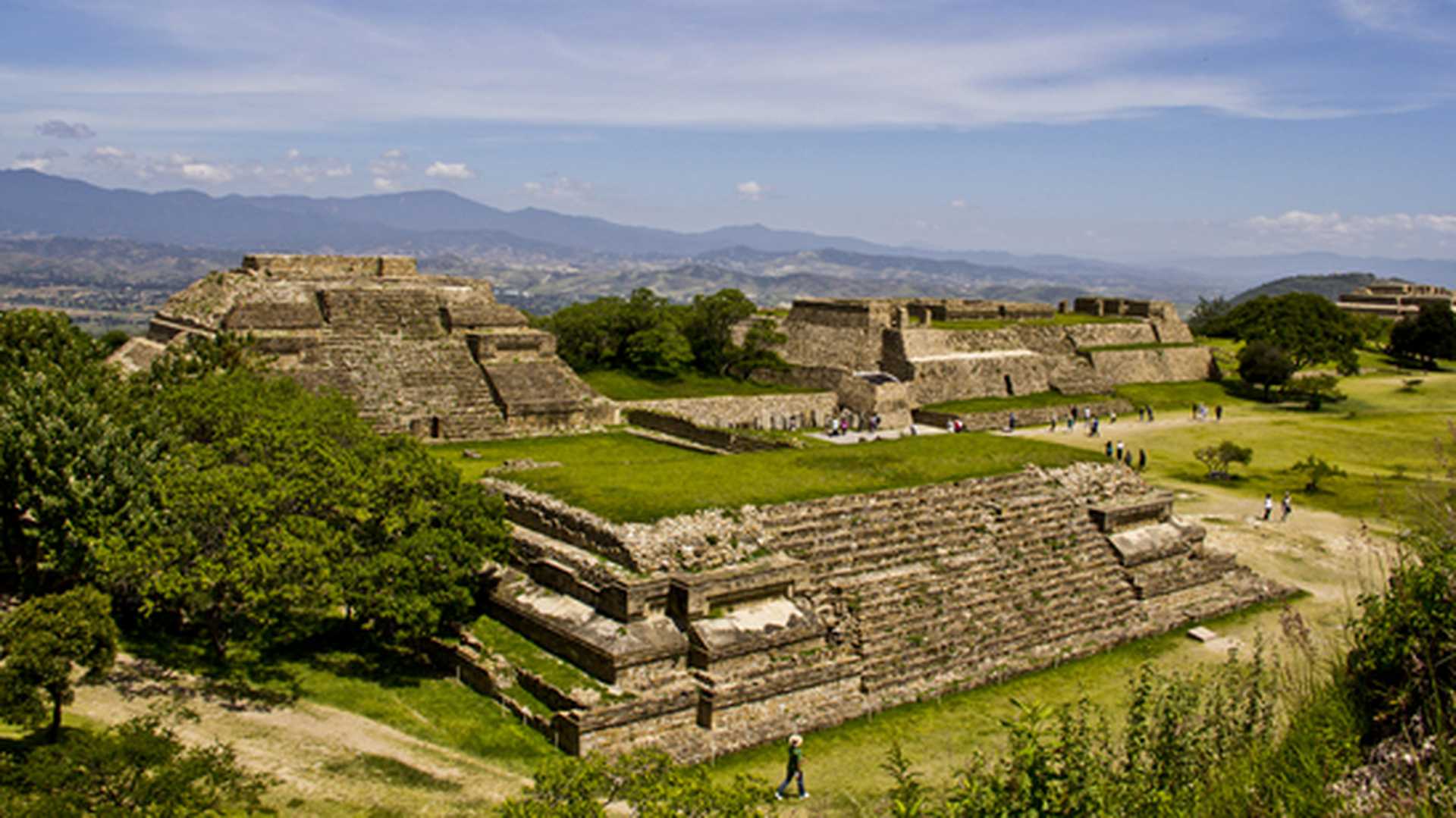 Mexican pyramids complex in Monte Albán, Oaxaca State, Mexico
