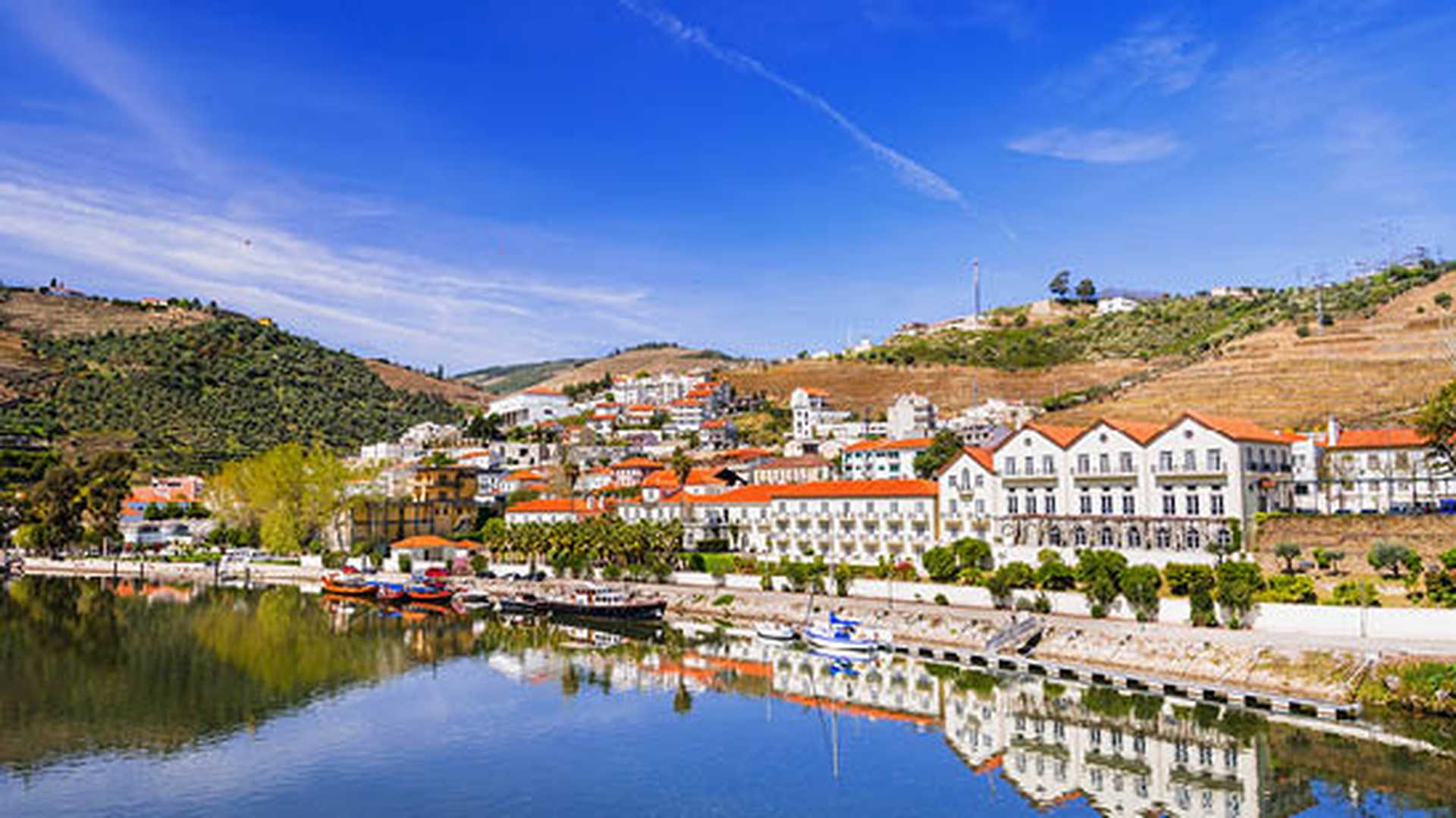 Pinhao town and vineyards in Douro valley, Portugal