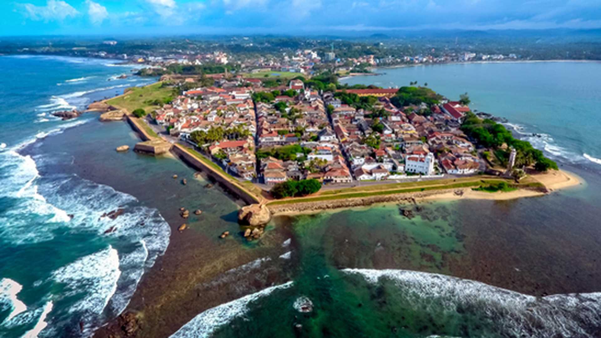 An aerial view of the walled city of Galle, Sri Lanka