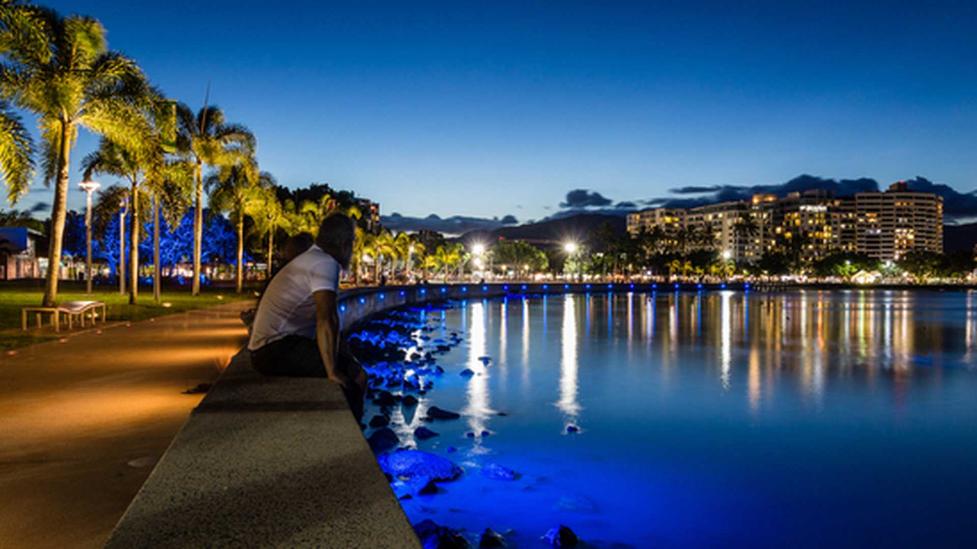 Enjoying Cairns waterfront at dusk, Australia