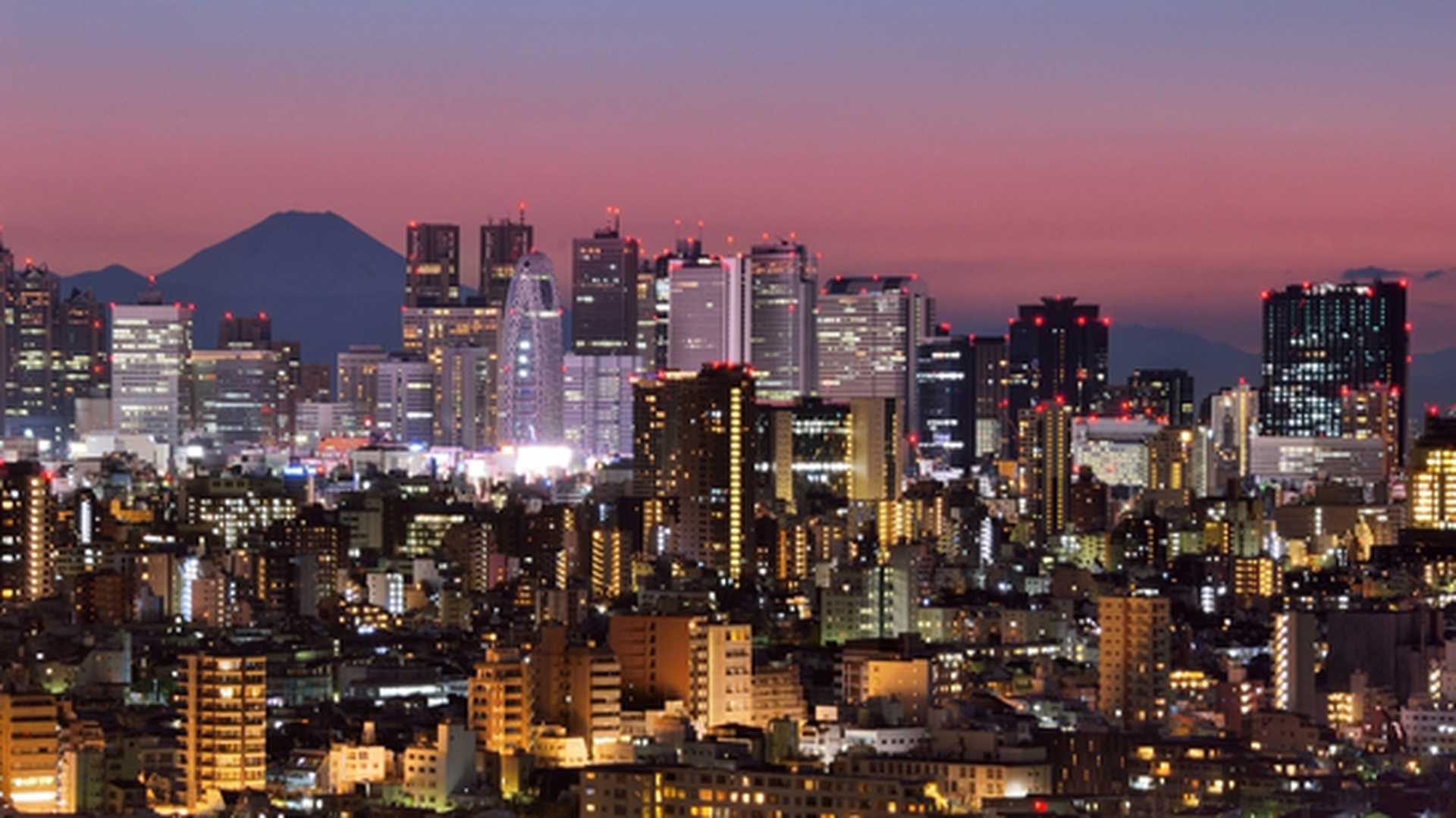 Skyline of Shinjuku, Tokyo, Japan with Mt. Fuji in the distance