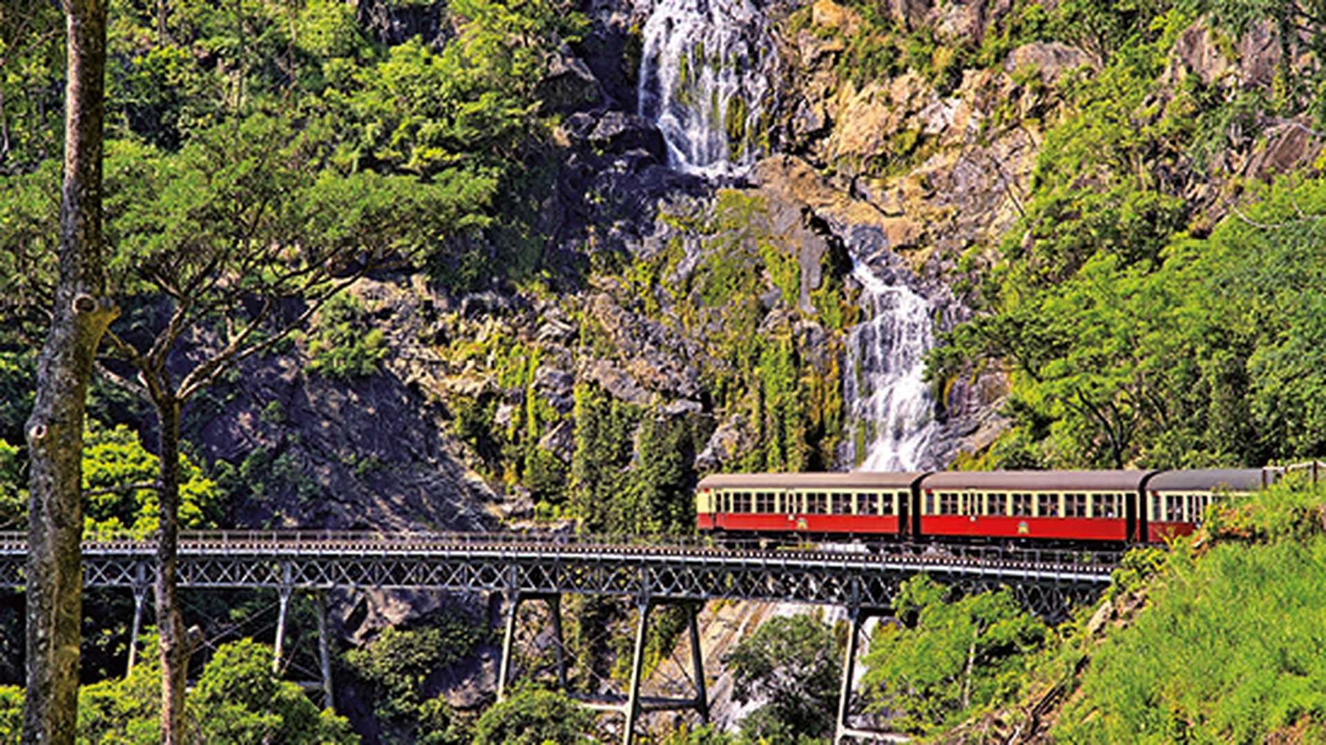 Kuranda scenic railway winding up the tracks, Australia