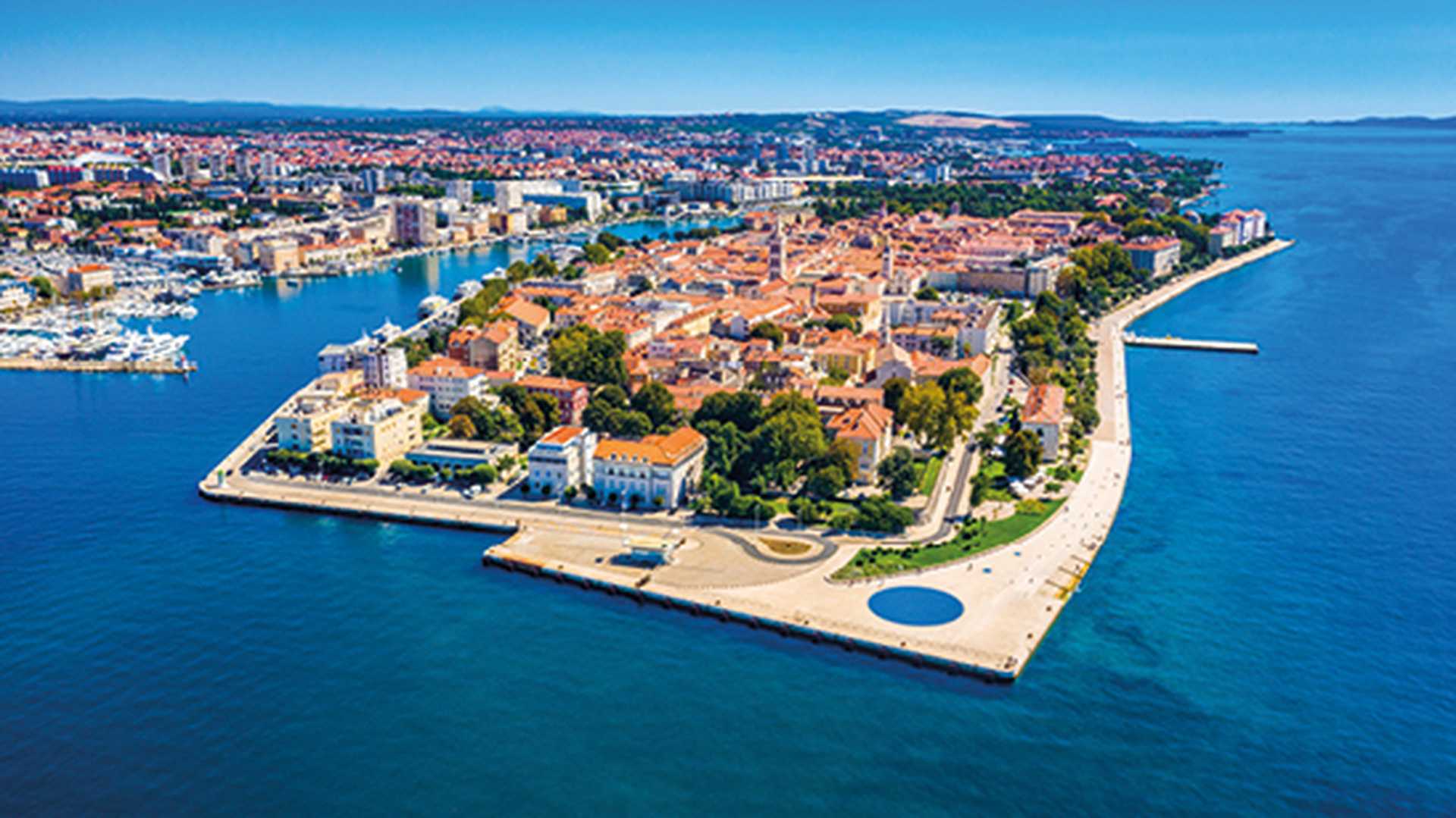 Aerial view over coastal city of Zadar in the Dalmatia region of Croatia