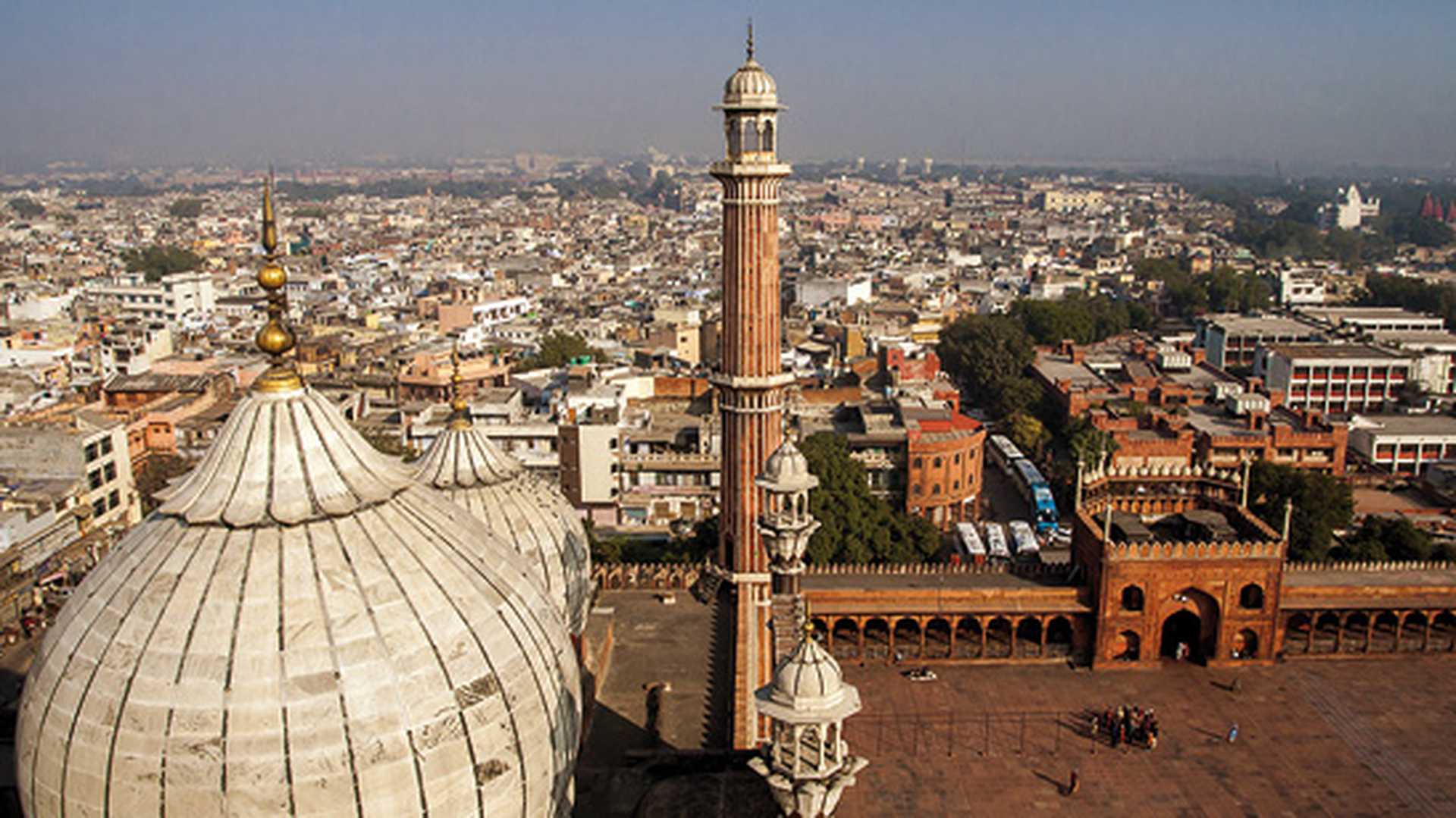 Dome and minaret of Jama Masjid Mosque in Delhi, India
