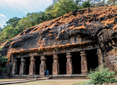 Elephanta Caves historical architecture in Mumbai, India