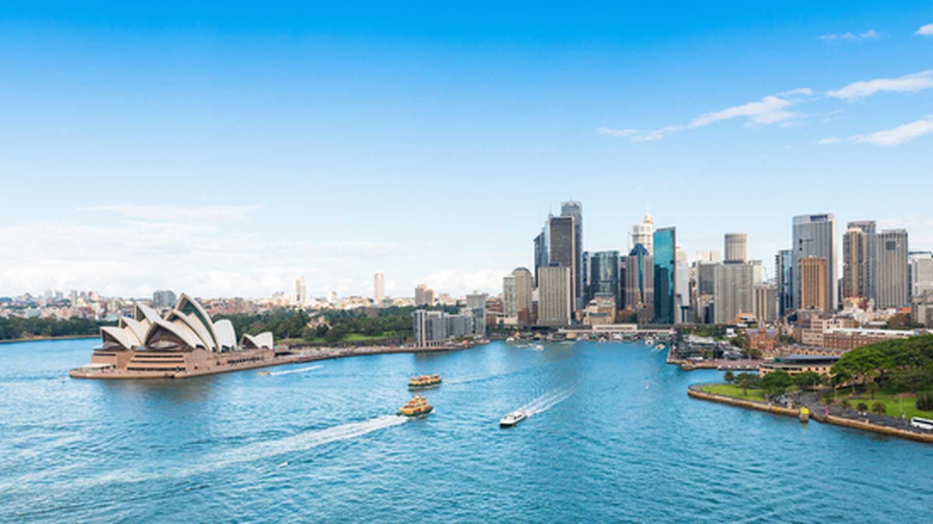 Panorama of Sydney Harbour, with views of the Opera House and CBD skyline