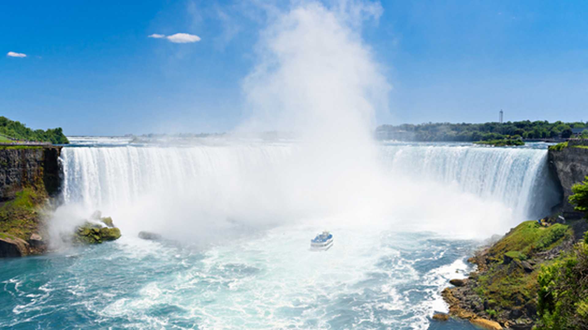 Tourist boat Horseshoe waterfall, Niagara falls, Toronto, Canada