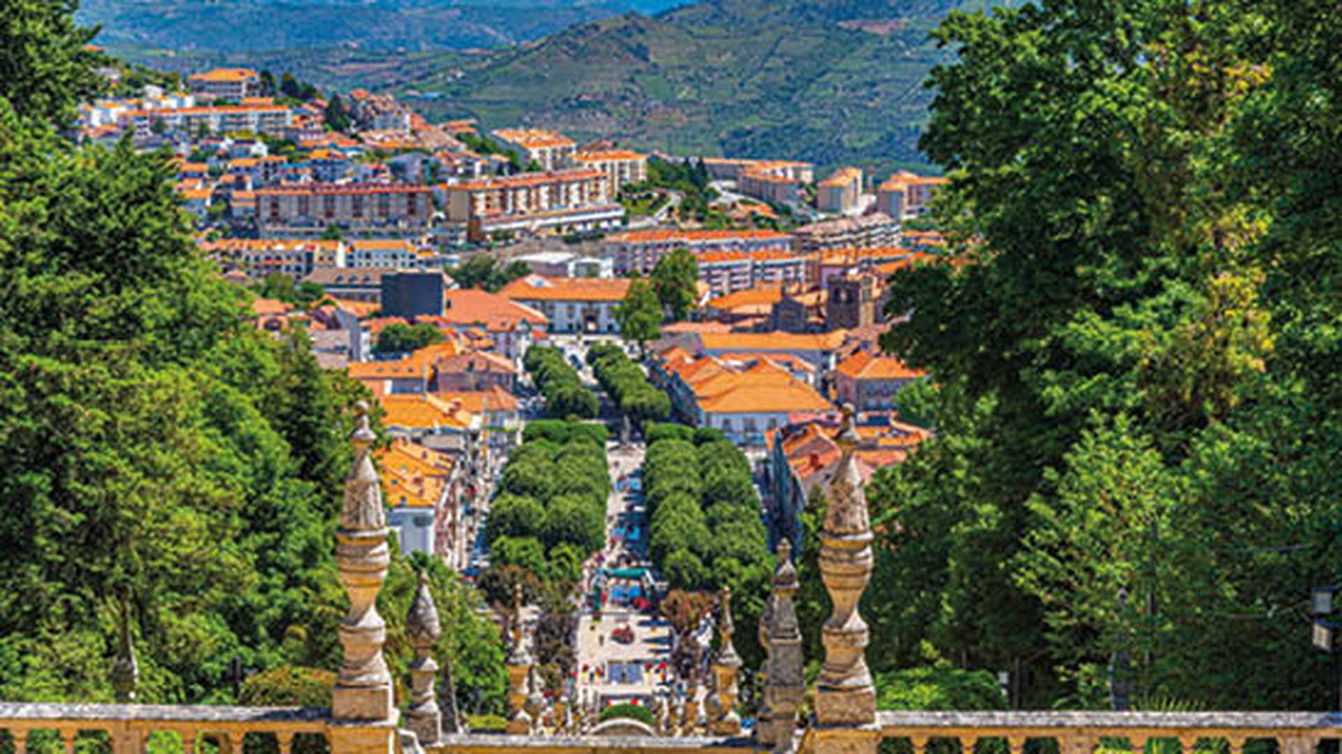 Lamego viewed from staircase leading to the church of our lady, Portugal