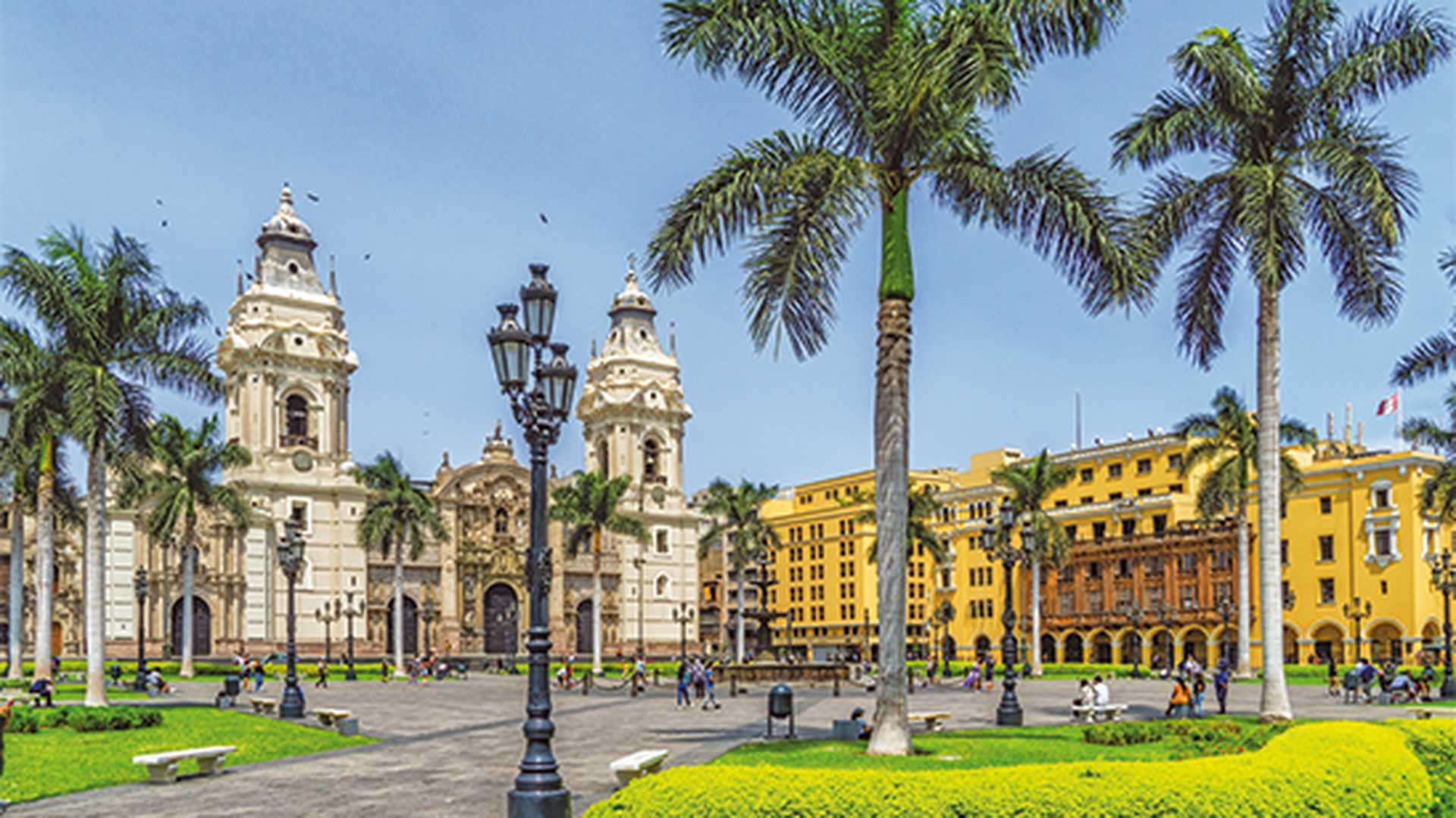 Lima Peru. Plaza de Armas (Plaza Mayor) in the historic centre (Centro Historico)