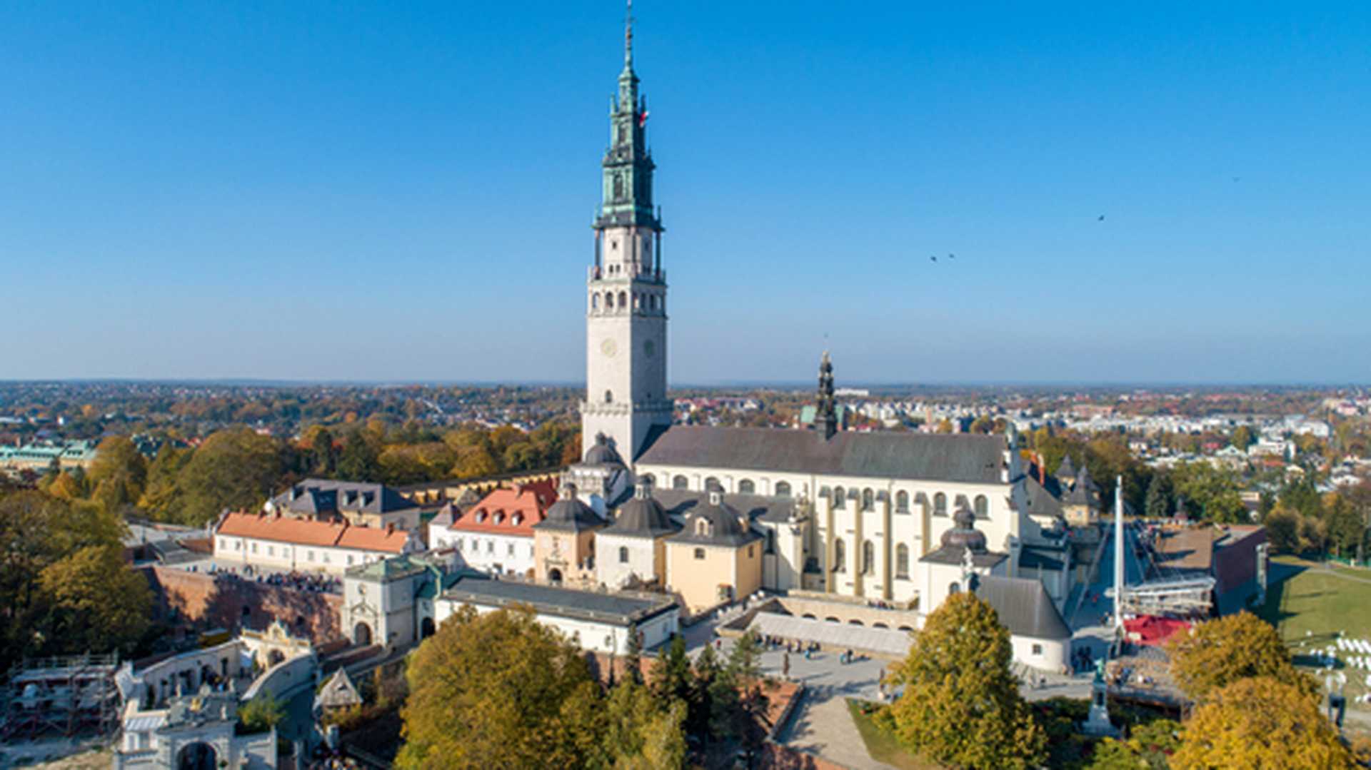 Poland, Częstochowa. Jasna Góra fortified monastery and church on the hill. Famous historic place and Polish Catholic pilgrimage site with Black Madonna miraculous icon