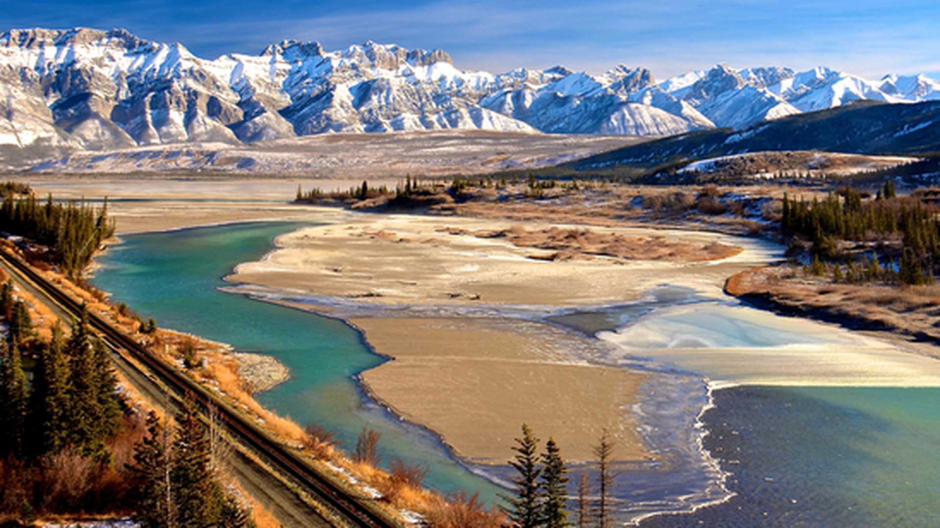 Athabasca River with the Miette range in the distance, Jasper National Park