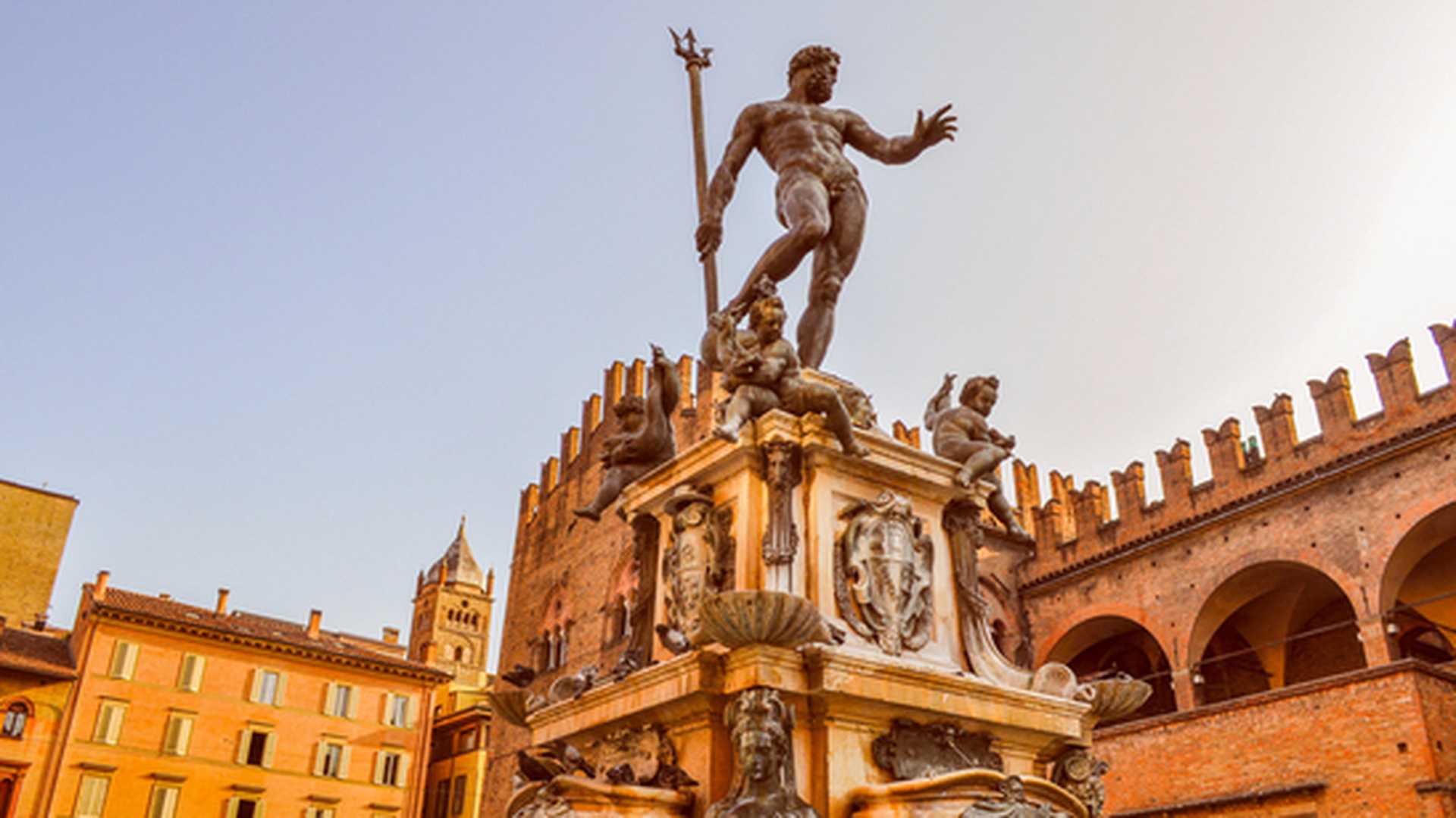 Piazza del Nettuno fountain in Bologna in Emilia Romagna in Italy