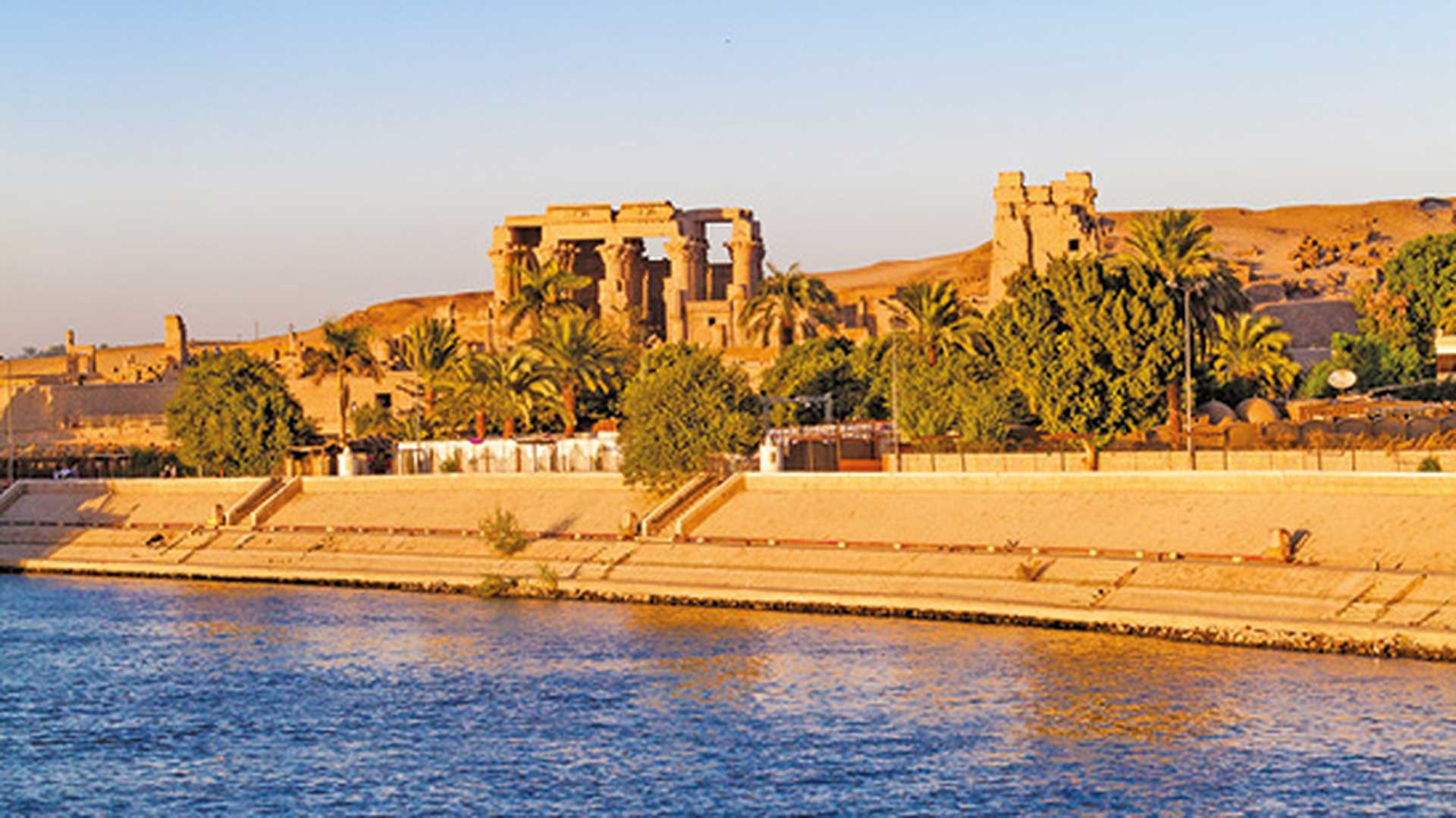 Kom Ombo temple at sunset by the River Nile, Egypt