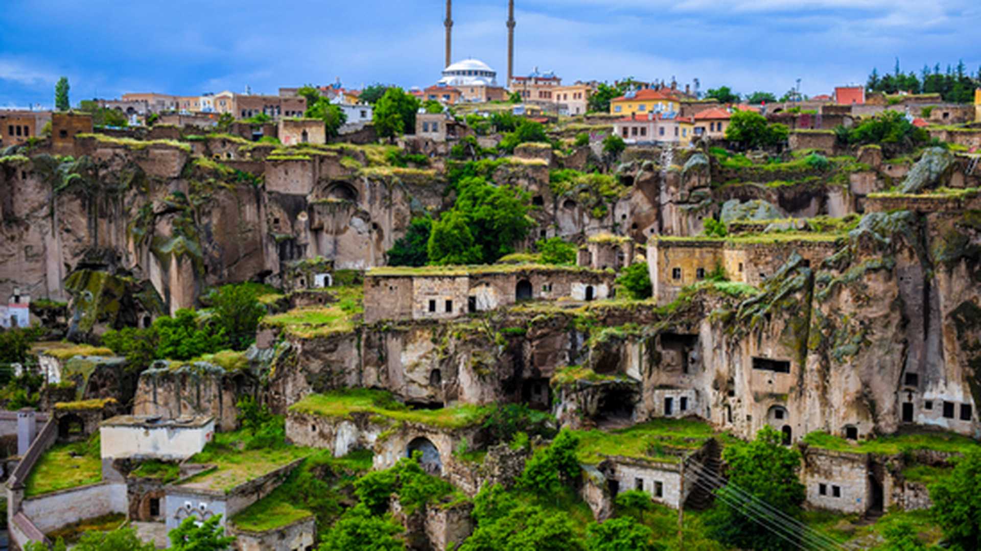 Guzelyurt town and the underground city near Ihlara valley in Cappadocia, Turkey