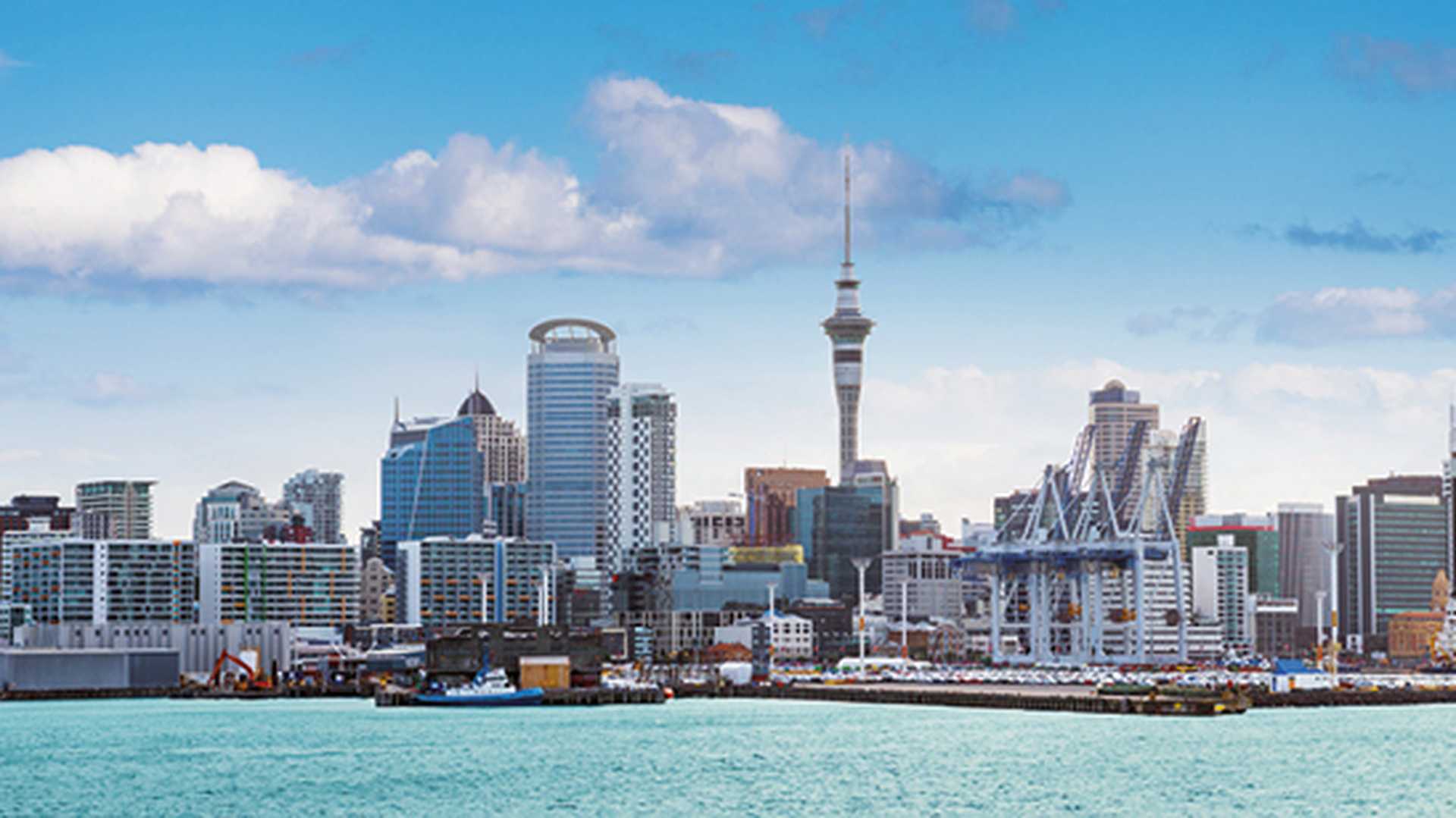skyline of Auckland with city central business district, New Zealand