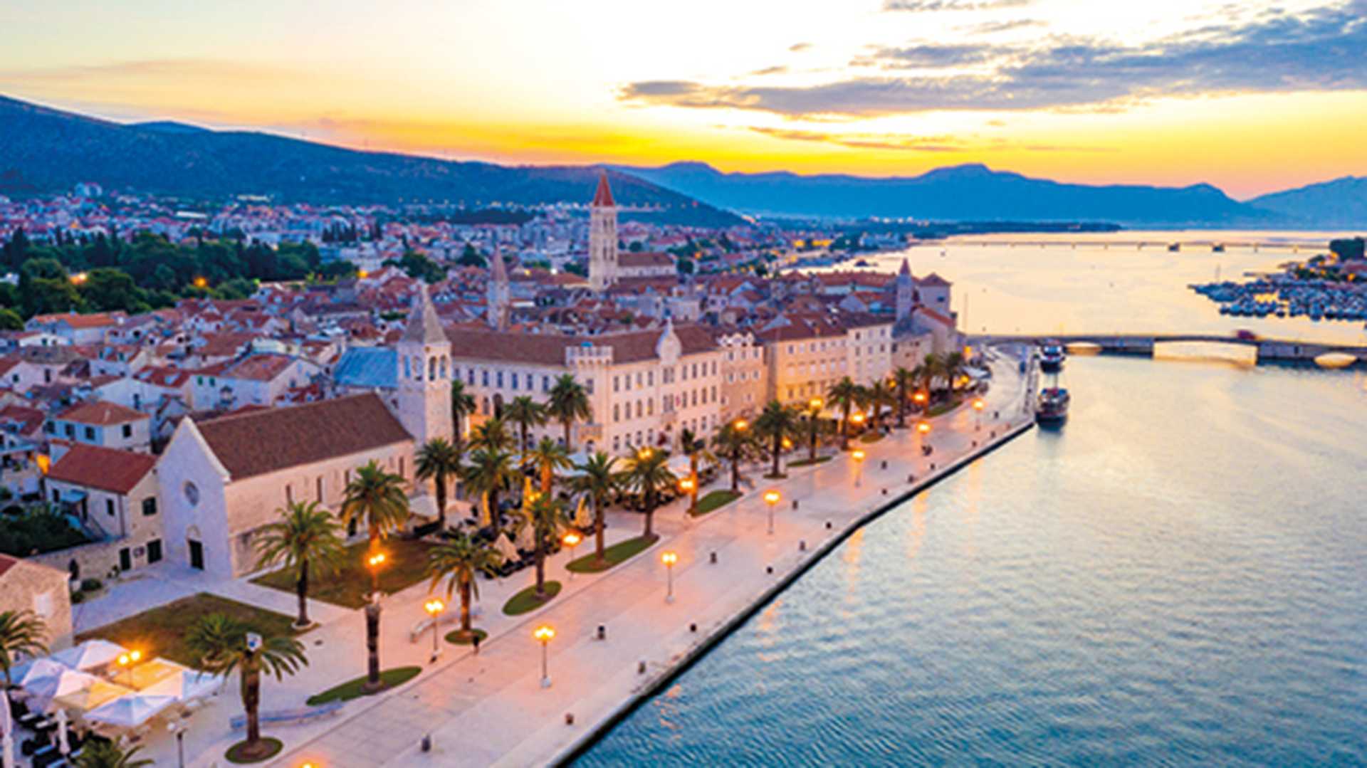 Sunrise view over Croatian town of Trogir