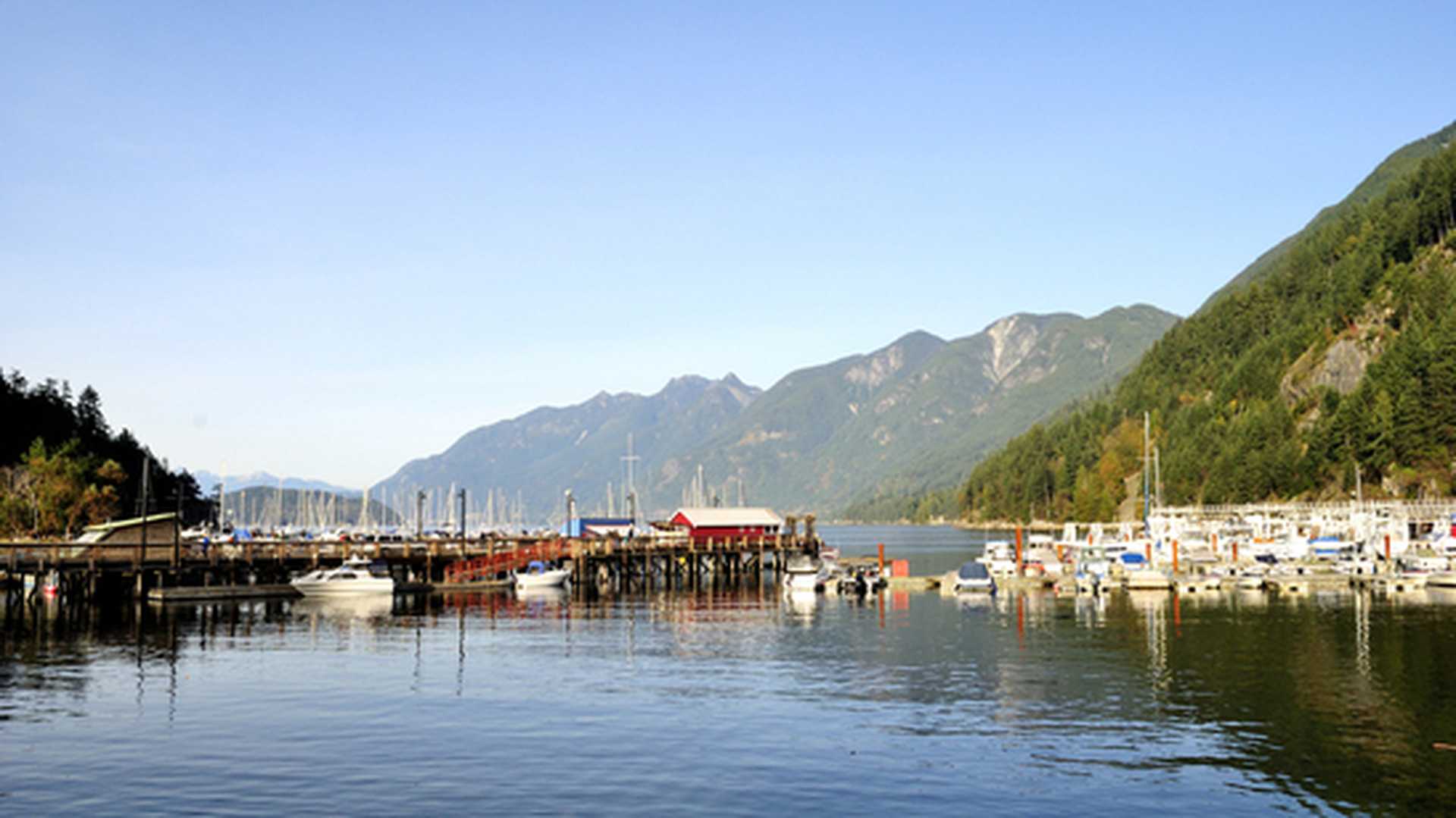 Boats moored in picturesque Horseshoe Bay, British Columbia, Canada