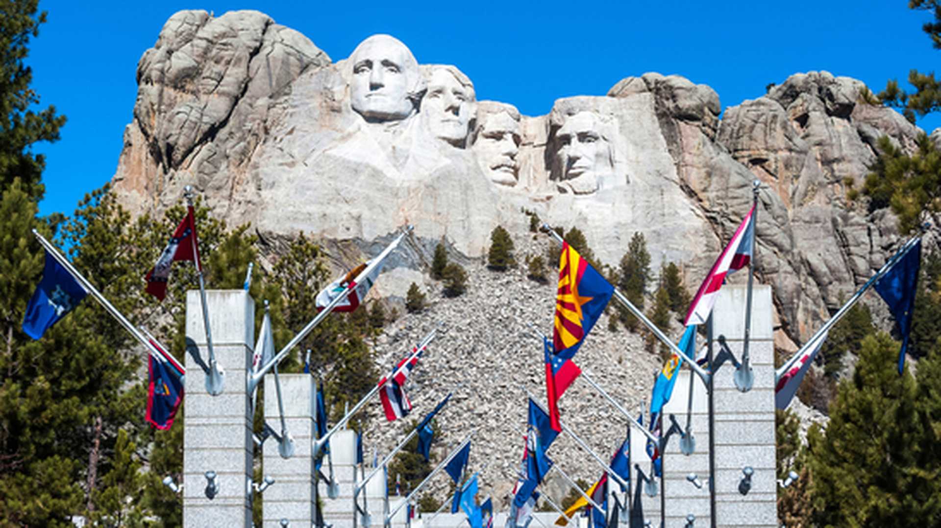 Mount Rushmore National Monument in South Dakota. Summer day with clear skies.