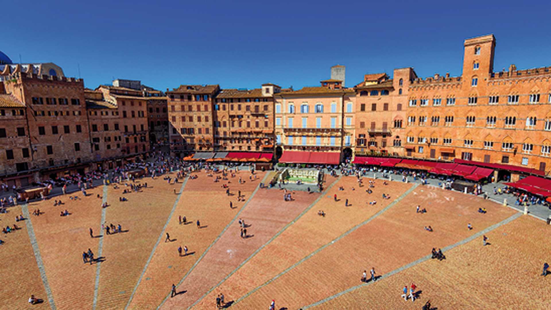 Aerial view of Siena, Campo Square in Siena, Tuscany, Italy.