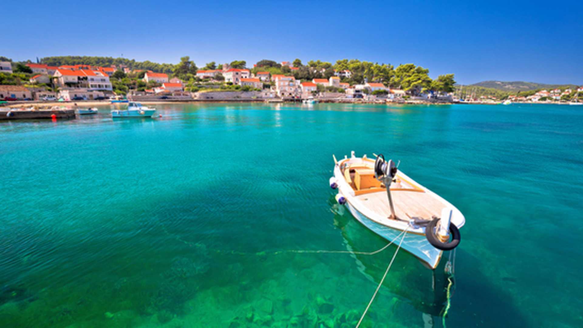 Lumbarda on island Korcula turquoise waterfront view, southern Dalmatia region of Croatia