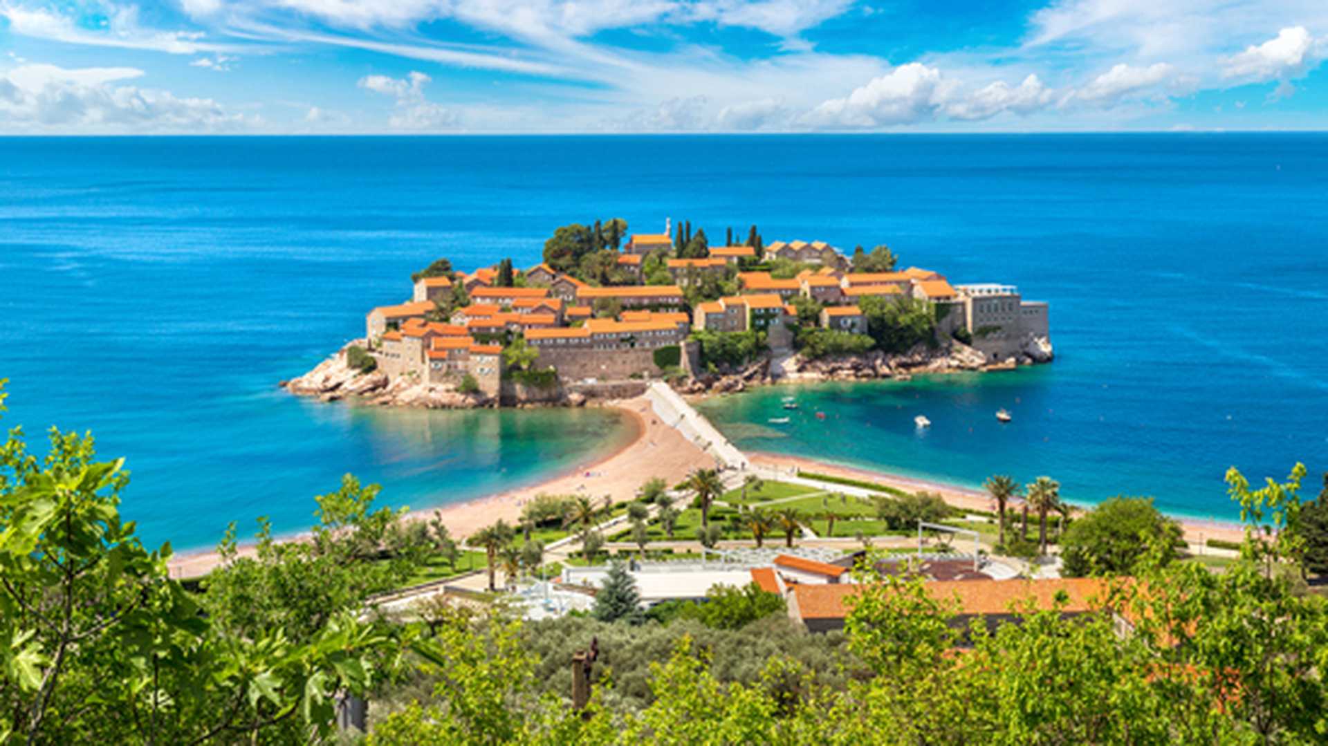 Sveti Stefan island in Budva in a beautiful summer day, Montenegro