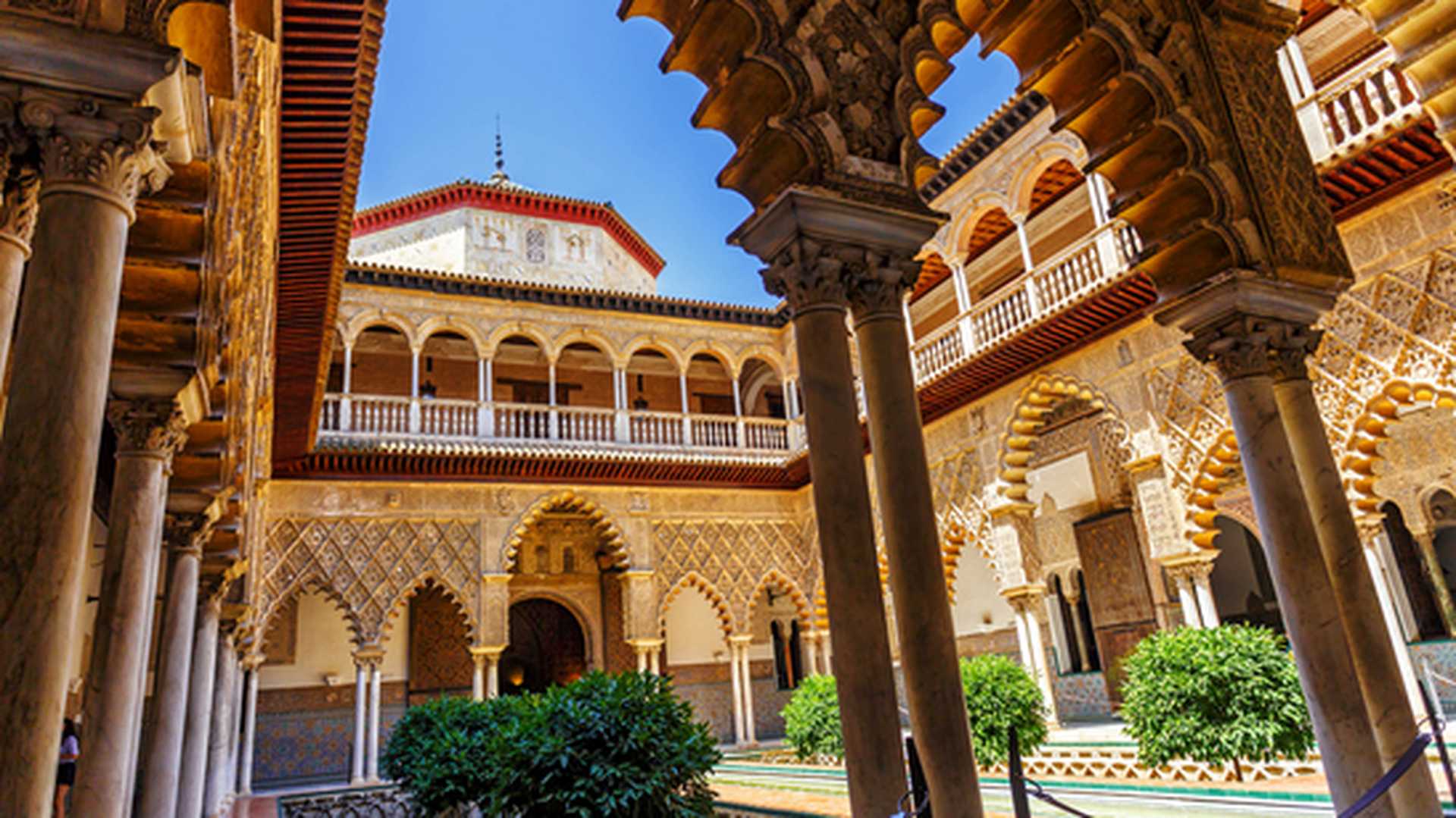 Palace of Alcazar, Famous Andalusian Architecture. Old Arab Palace in Seville, Spain