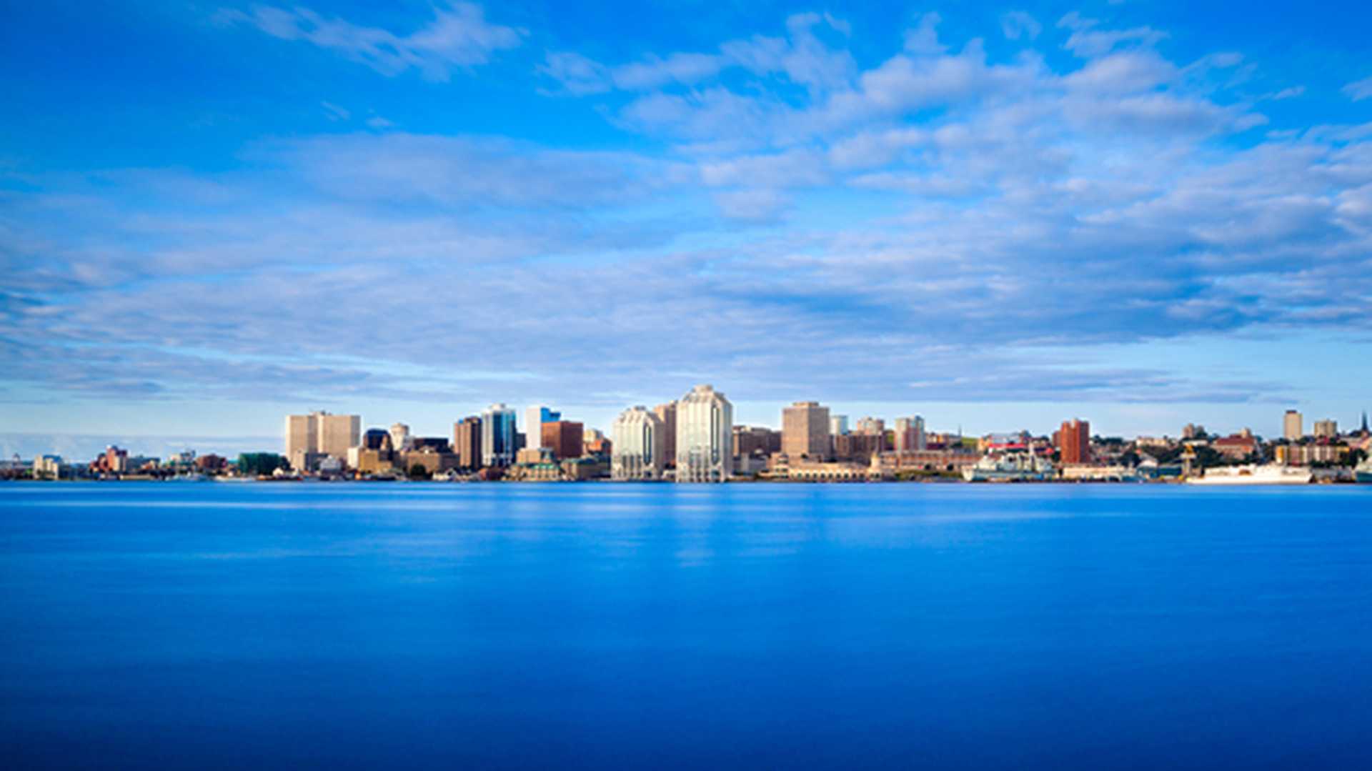 View of downtown Halifax from Dartmouth with the waterfront and Purdy's Wharf, Halifax, Nova Scotia, Canada.