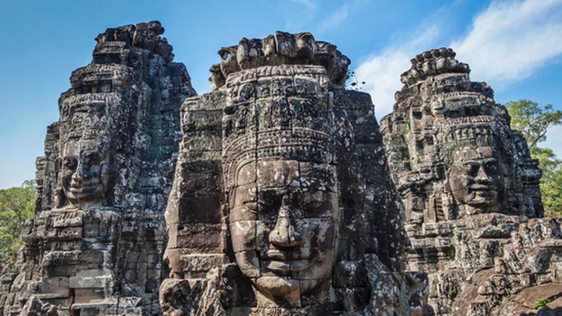 Ancient stone faces of Bayon temple, Angkor, Cambodia
