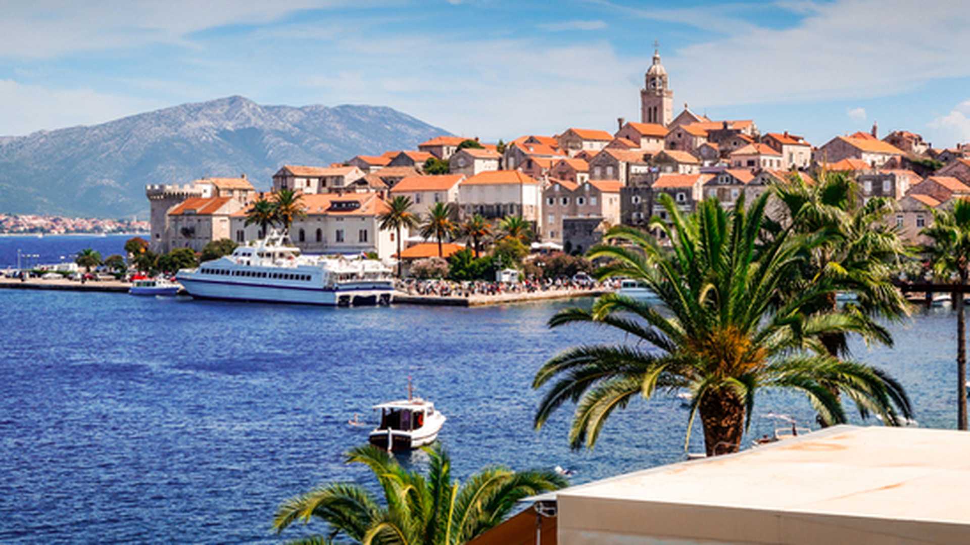 Ferry boat in harbor at Korcula, Croatia