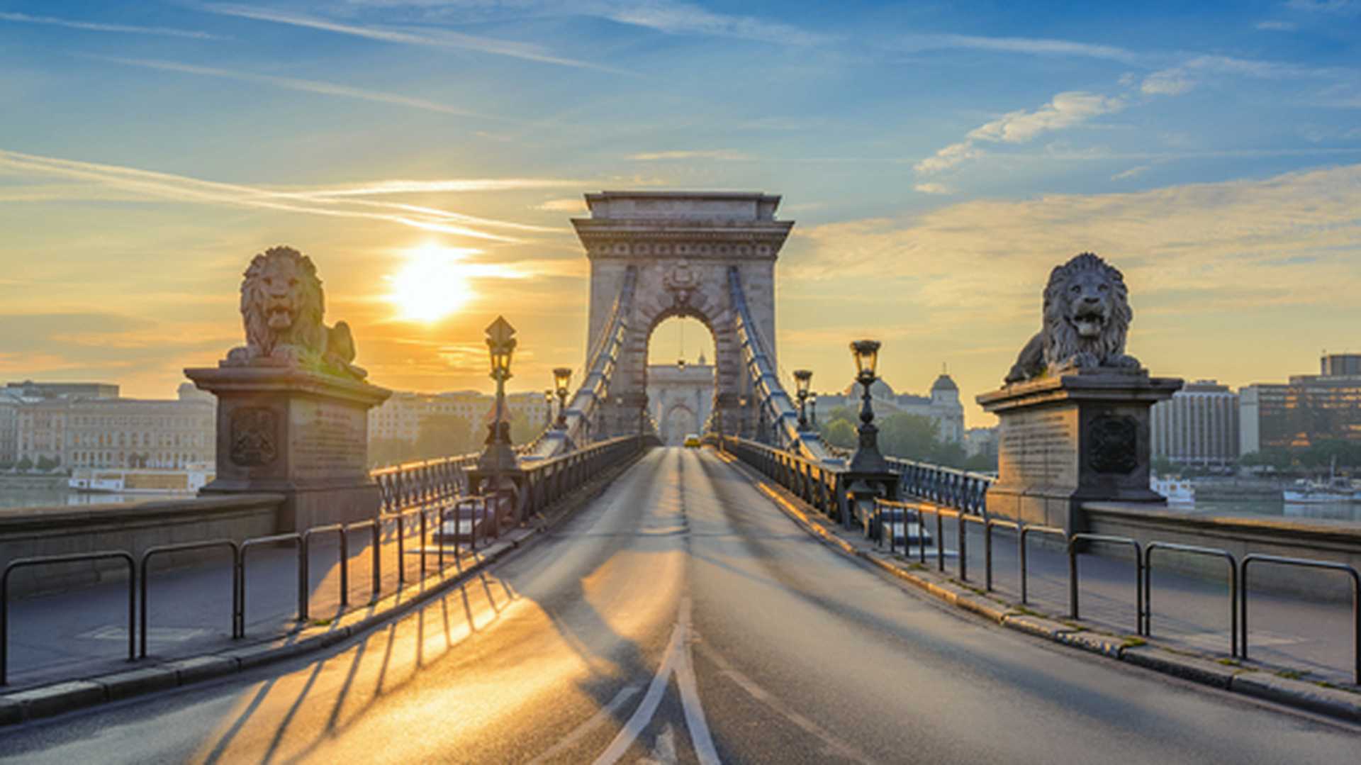 Sunrise at Chain Bridge in Budapest, Hungary on a Danube River cruise