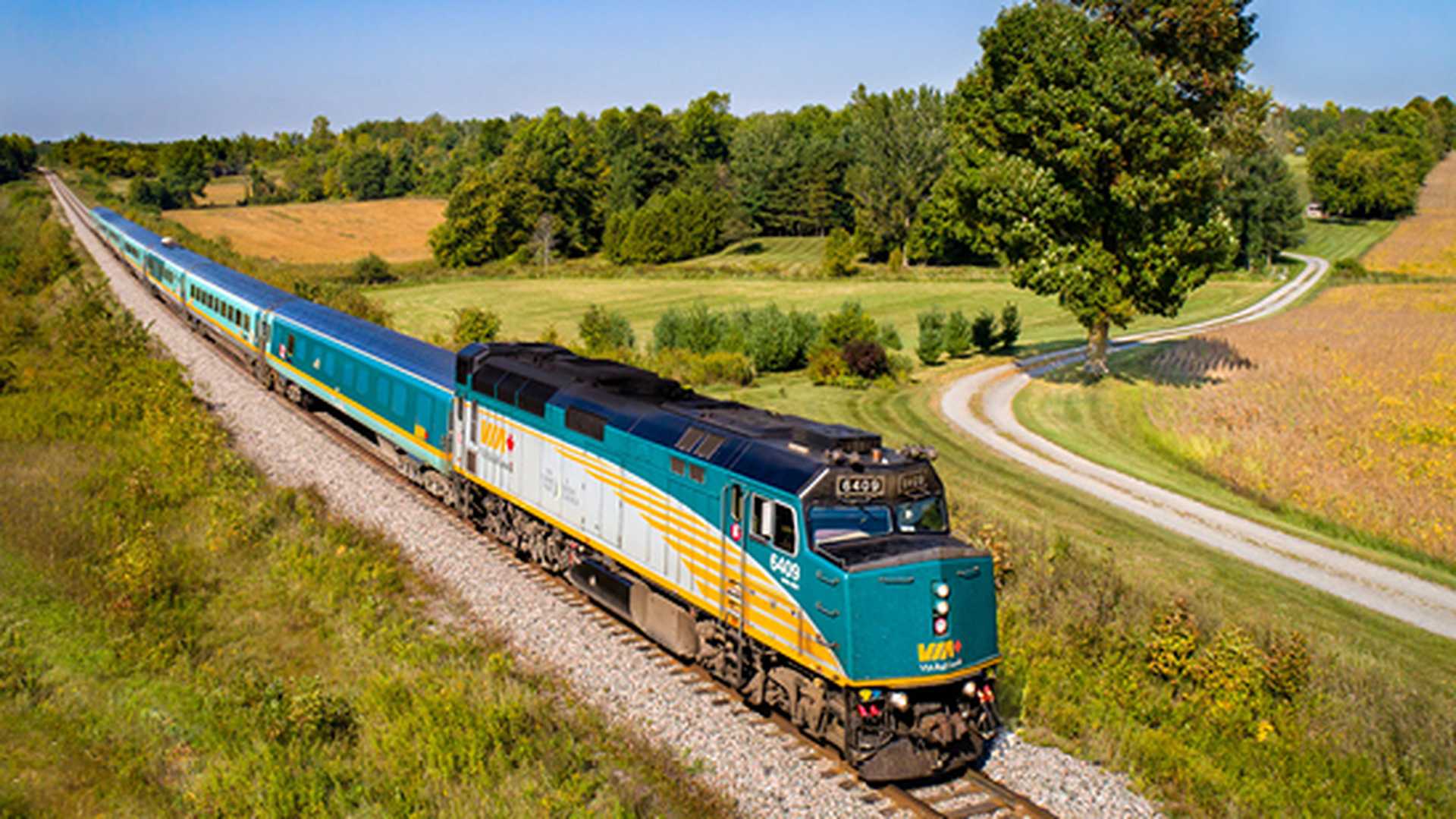 VIA Rail train in the Canadian counrtyside